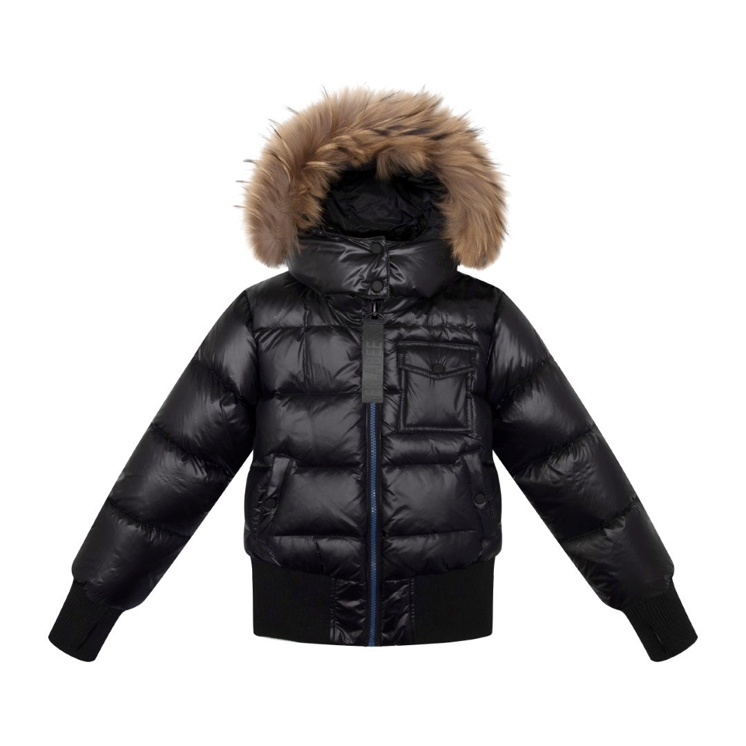 Ellabee Natural racoon fur blue zipper coat