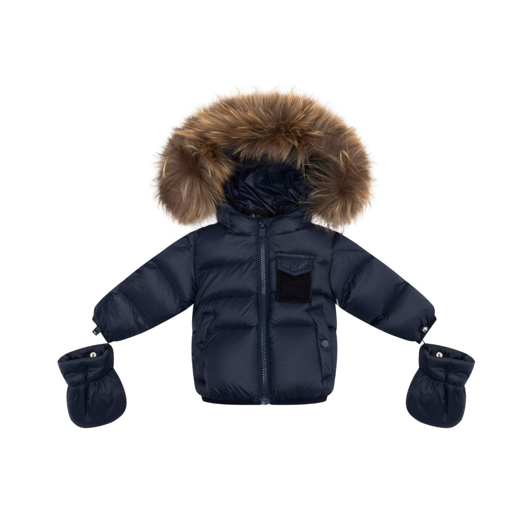 Ellabee Natural racoon fur navy coat