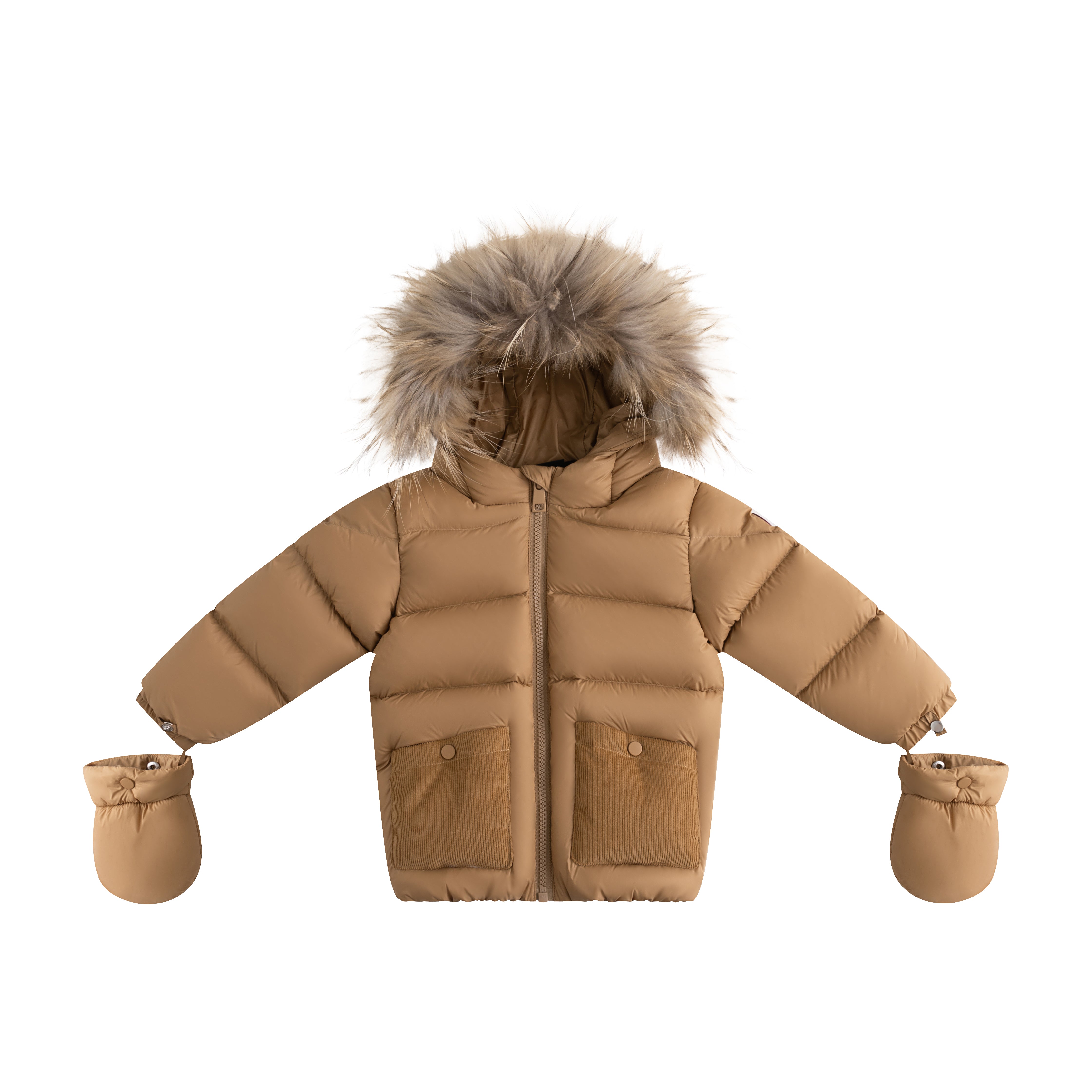 Ellabee Corduroy pockets beige lining brown coat