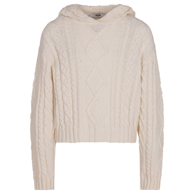 Cable knit cream hoodie sweater by MSGM