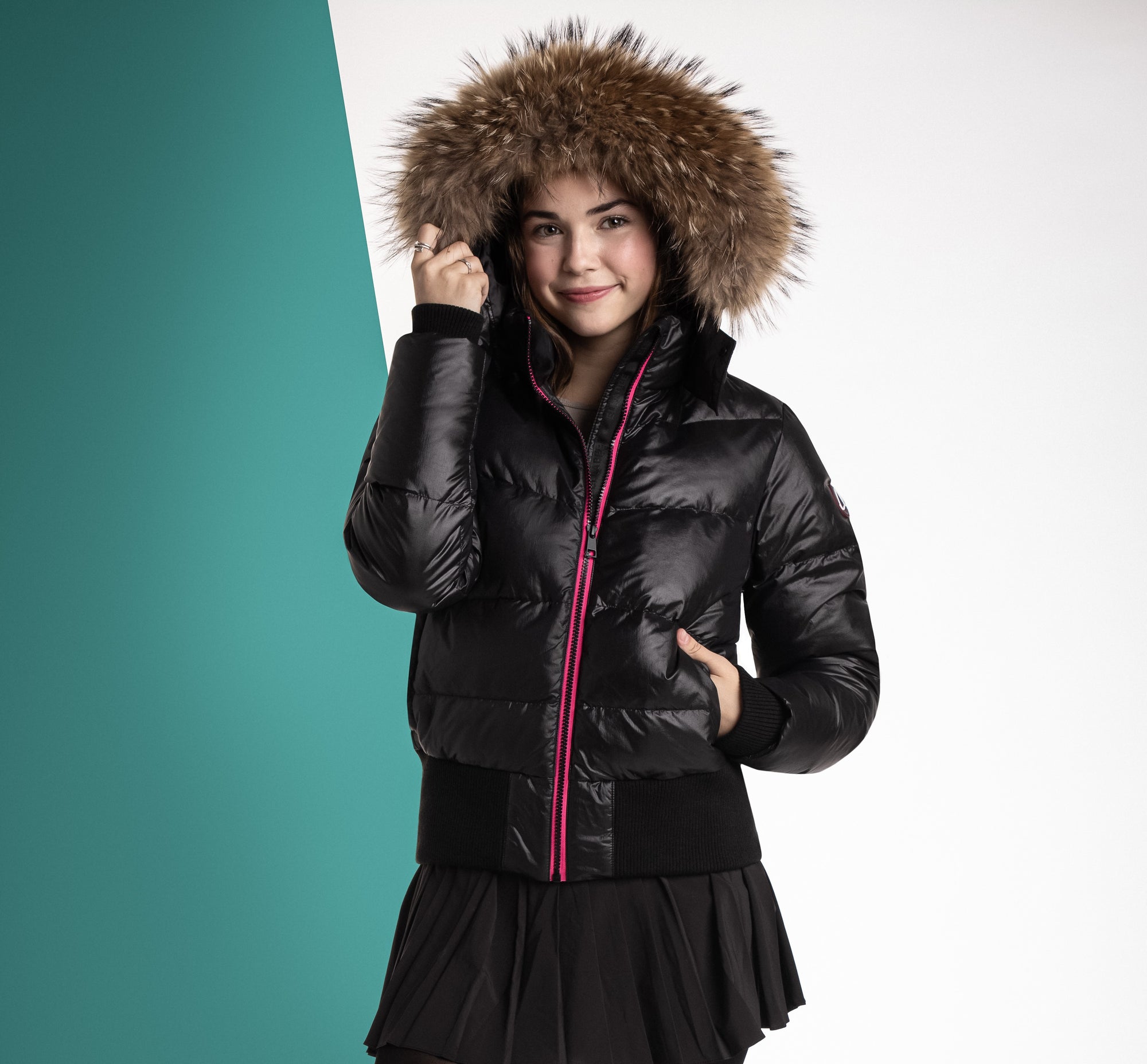 Pink zipper natural fur coat by Ellabee Flying Colors