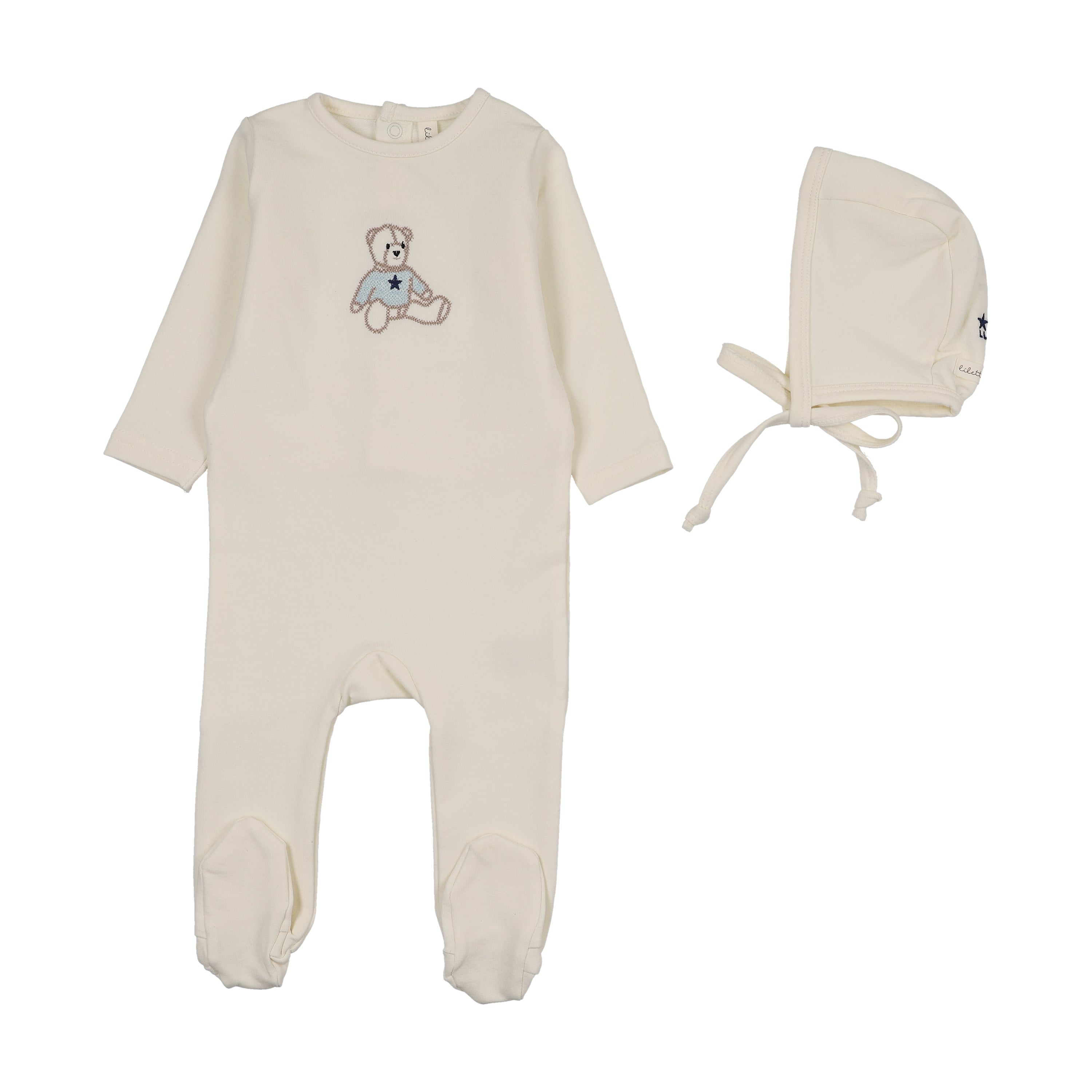 Lilette Sweet bear cream/blue footie set