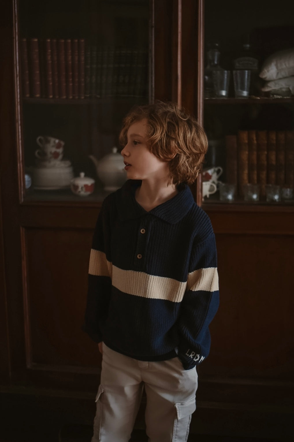LRDM Leo knit navy stripe polo sweater