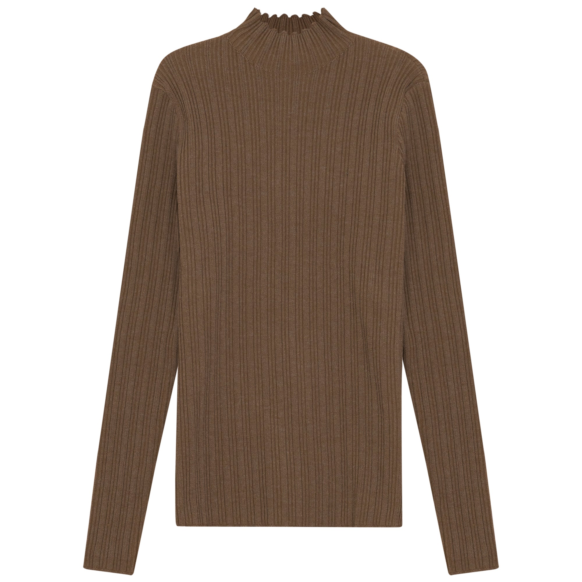 Gem Ribbed camel mock neck