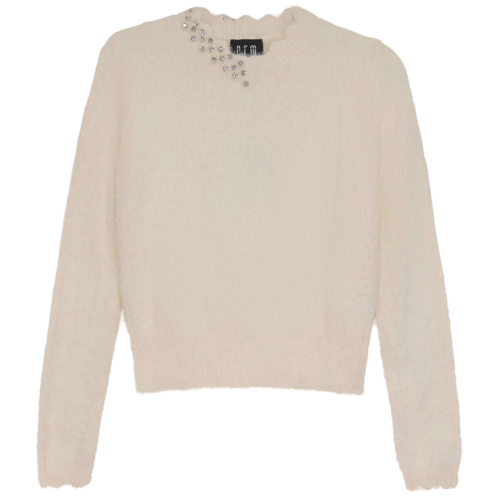 Gem furry cream scalloped sweater