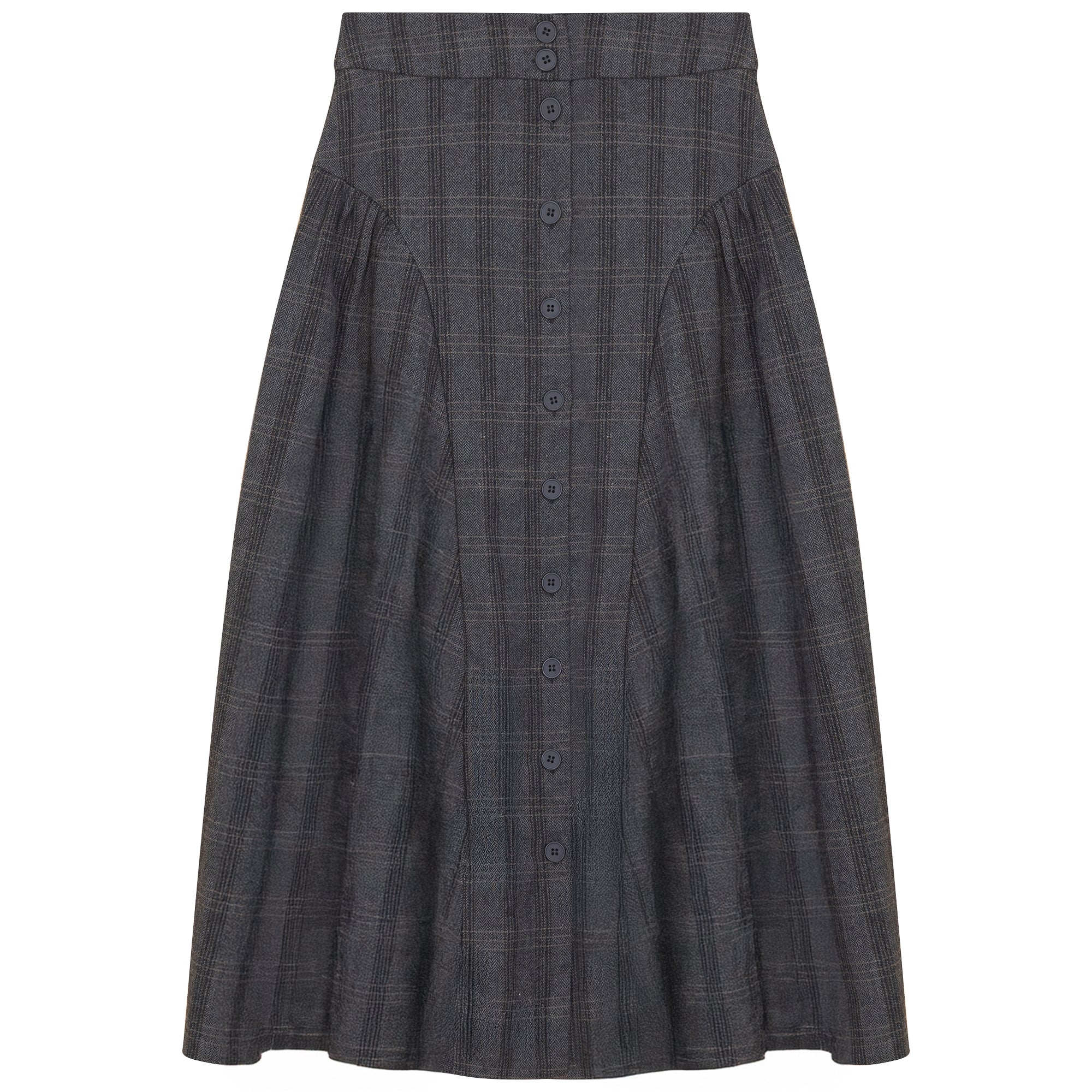 Gem Gathered plaid button down skirt