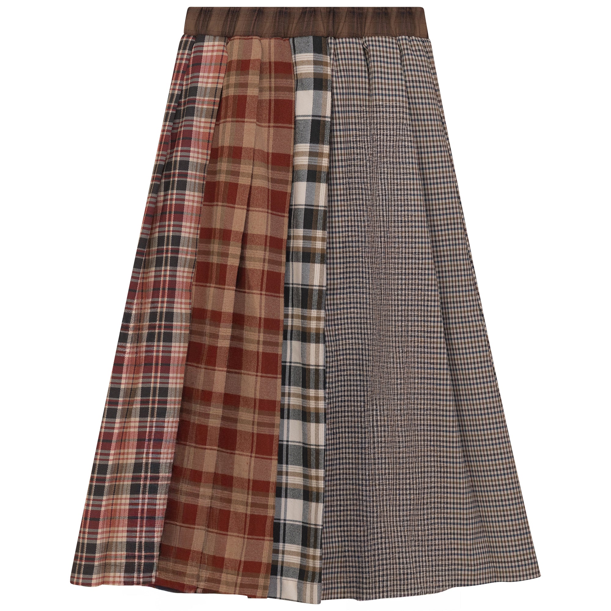 Gem Plaid panel pleated skirt