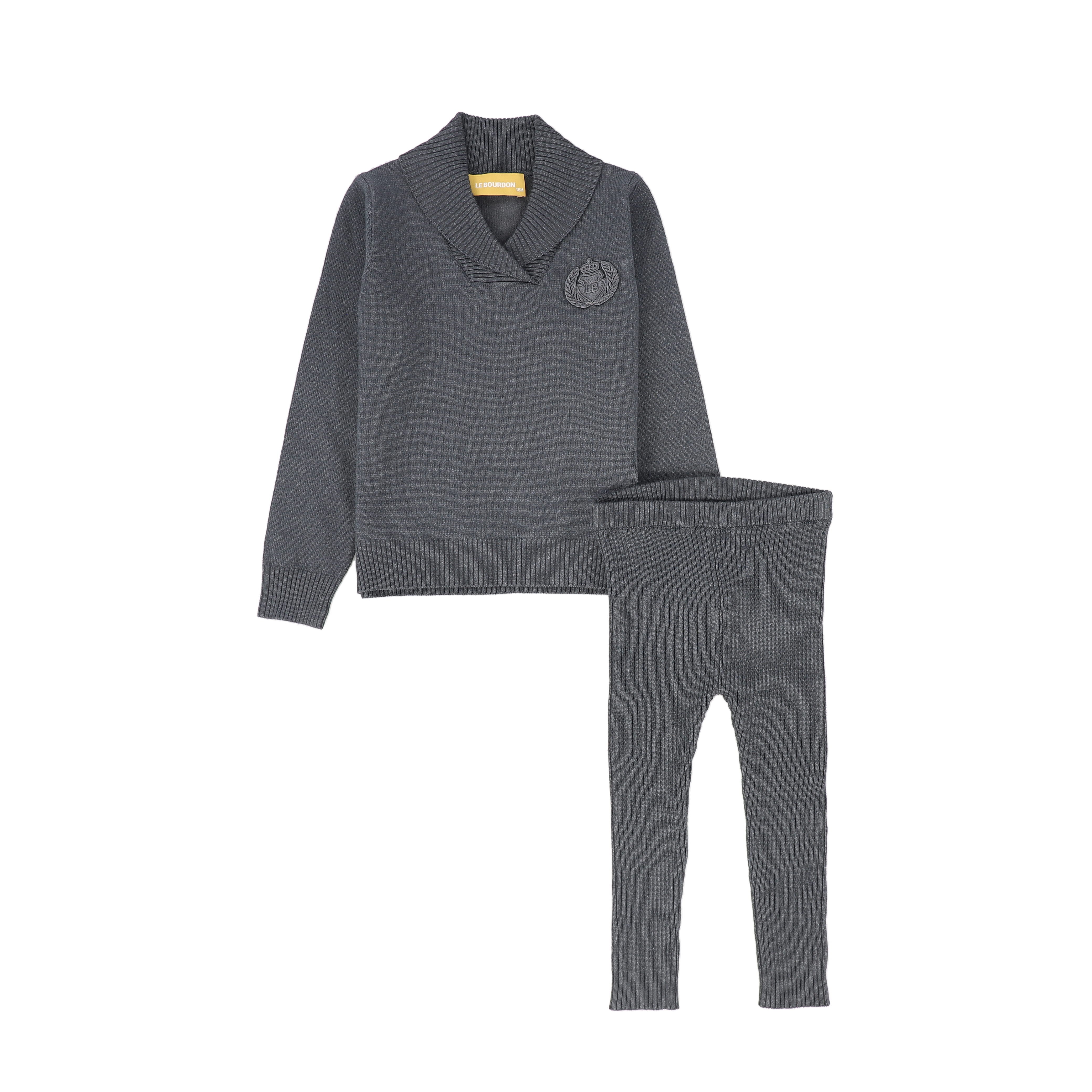 Le Bourdon Wrap neck grey sweater leggings set