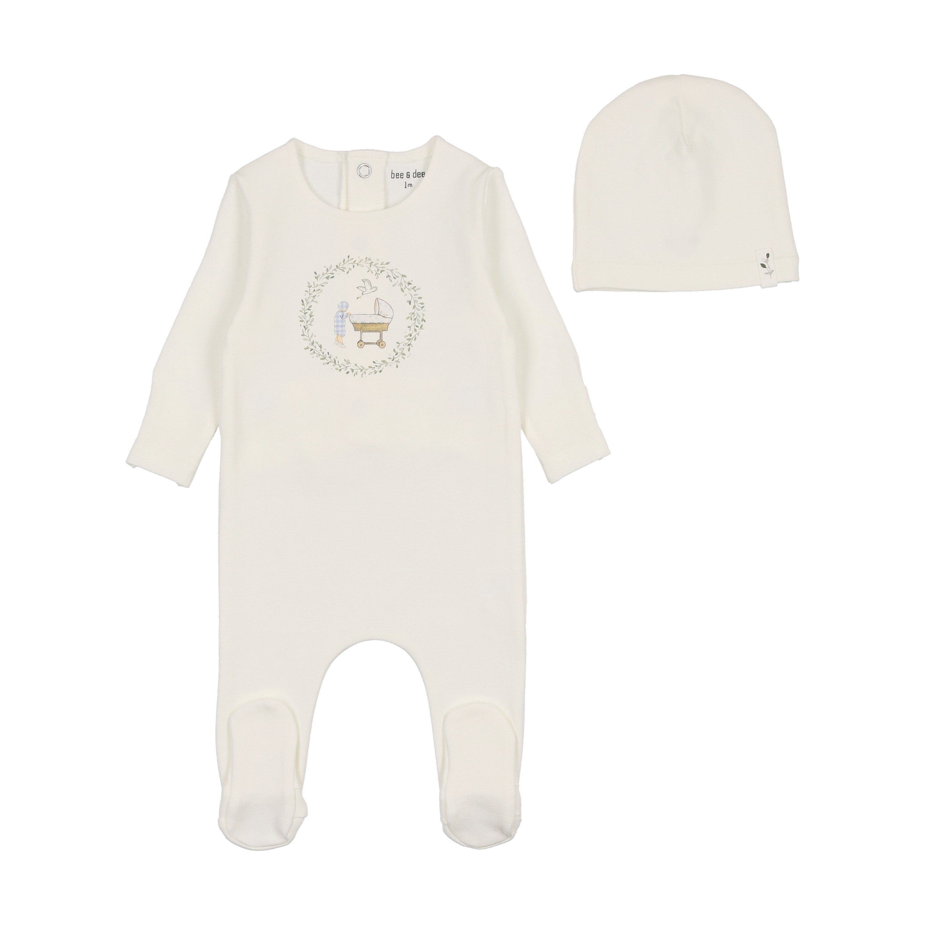 Bee & Dee Gingham Cradle Girls Footie & Beanie - Arctic White Bee & Dee Gingham Cradle Girls Footie & Beanie - Arctic White