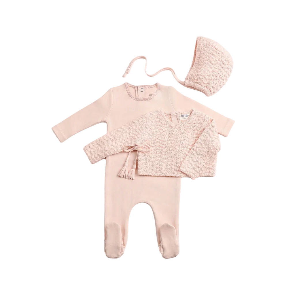 Bee & Dee Herringbone pink cardigan footie set - Flying Colors