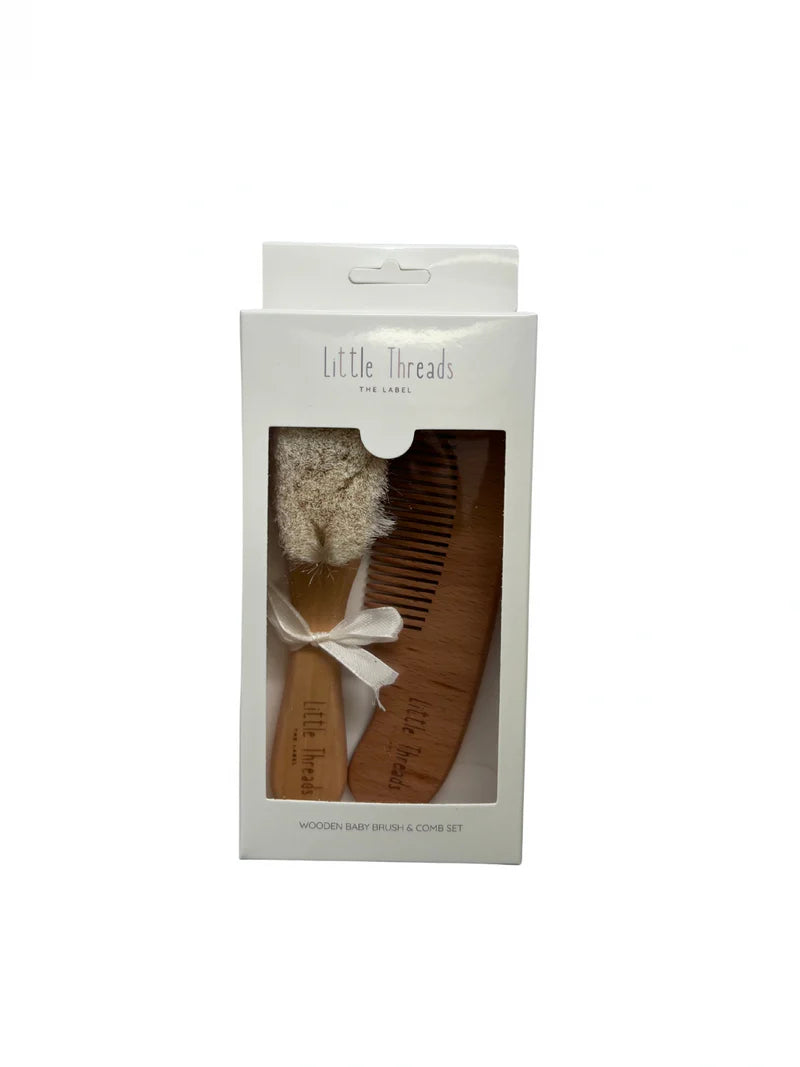 Little Threads Wooden baby brush & comb set - Flying Colors