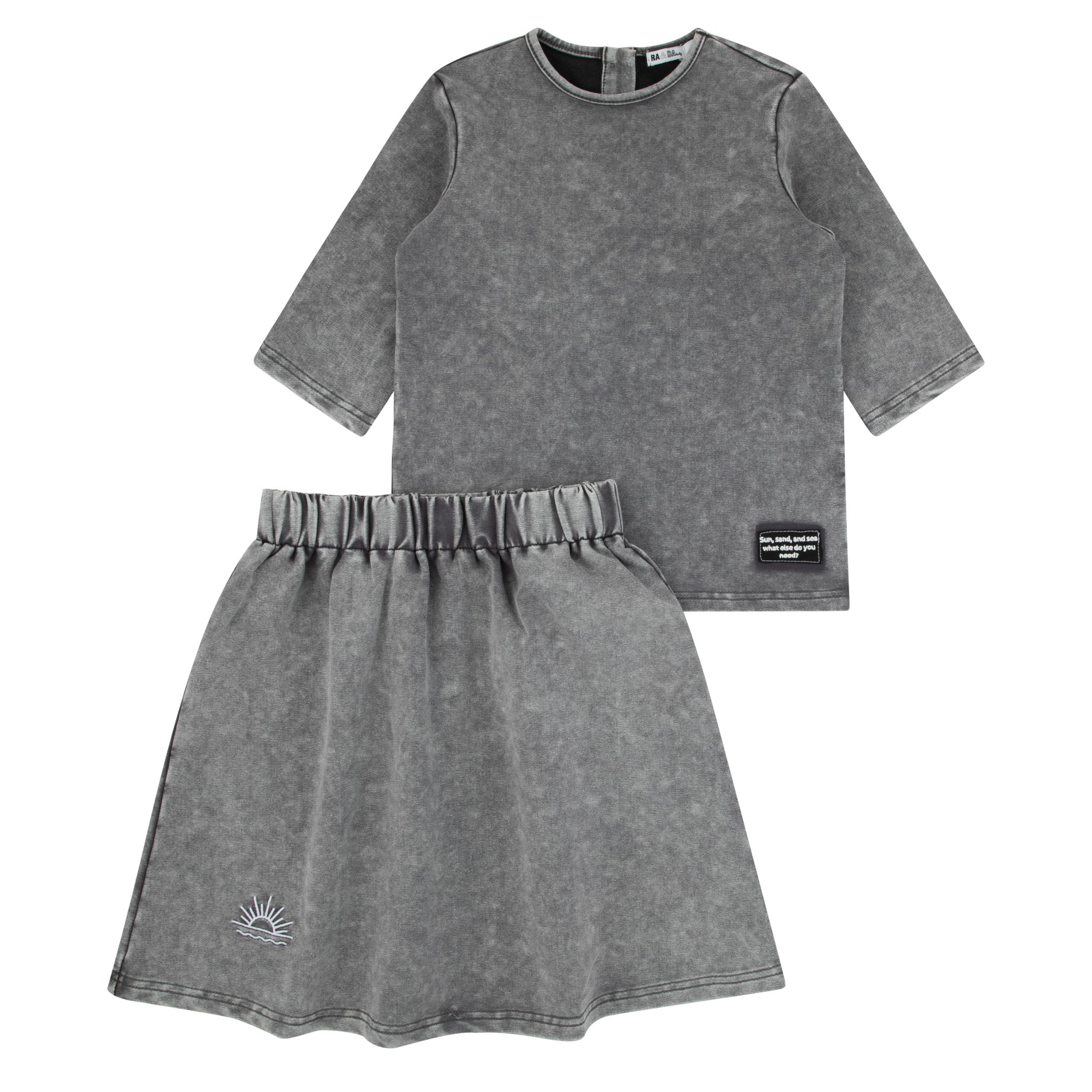 Ra & Da Acid Wash Black Patch Skirt Set - Flying Colors