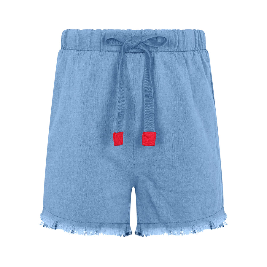 Light blue denim shorts by Little Parni