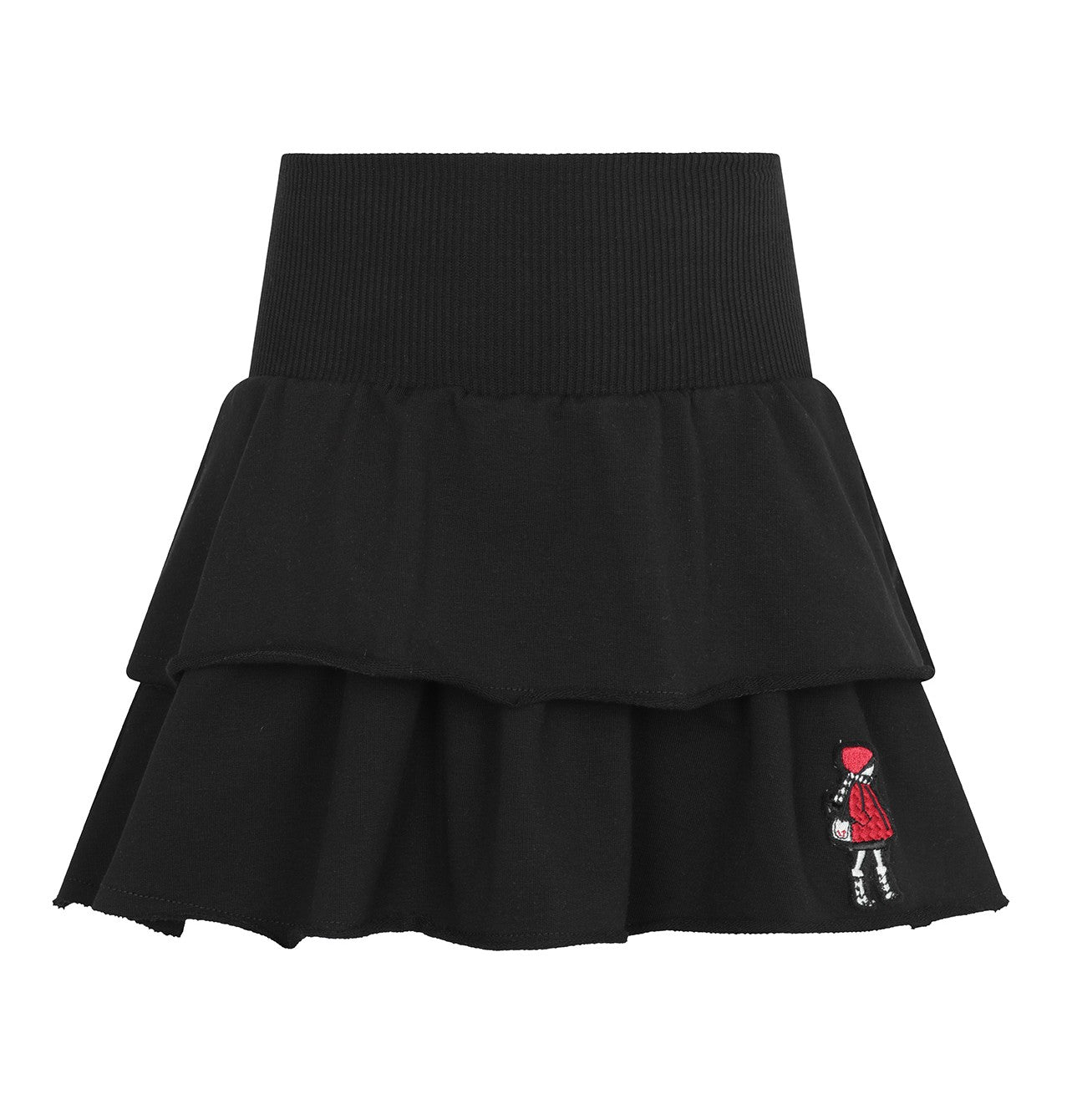 Little Parni doll patch tiered black skirt
