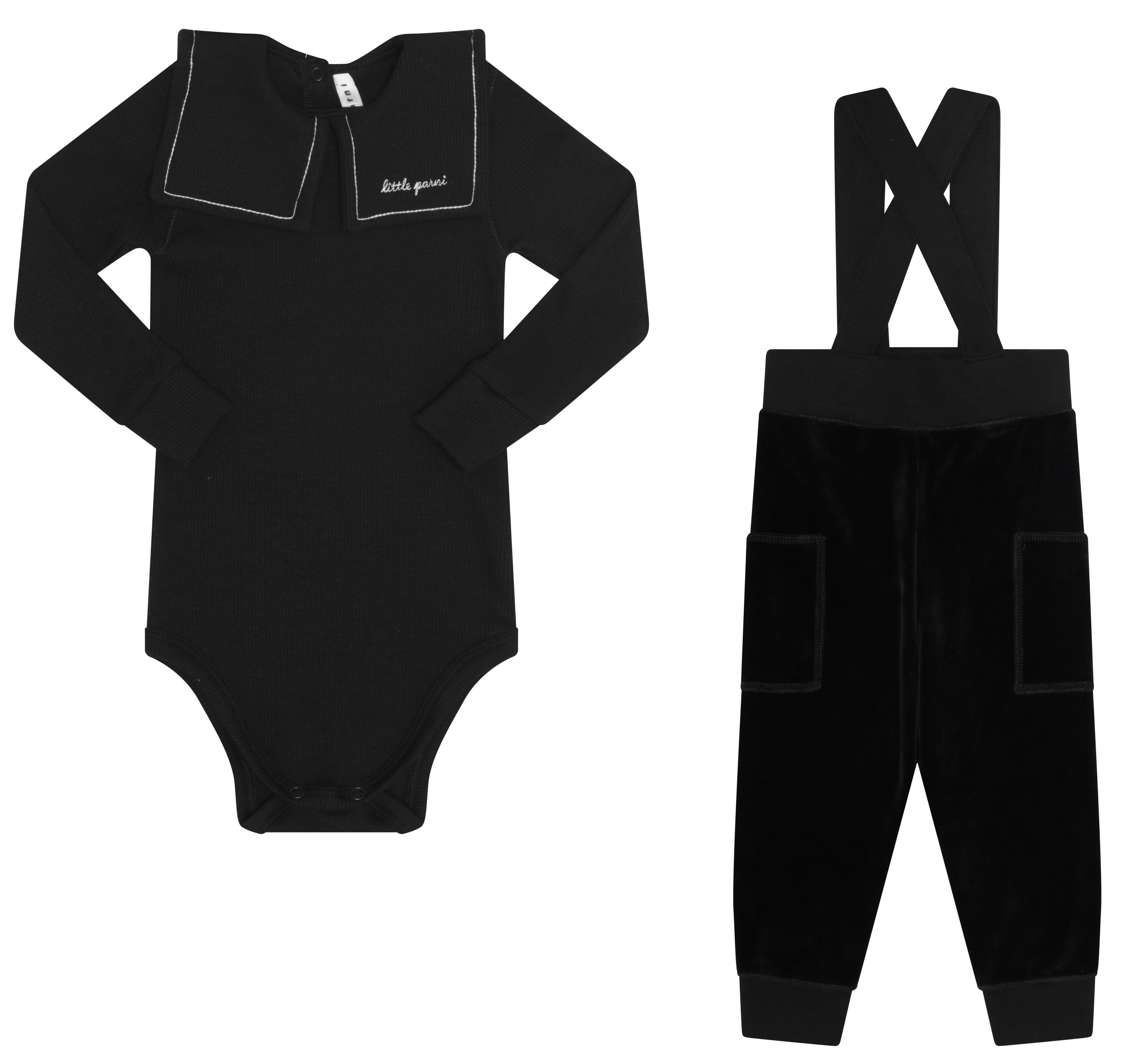 Little Parni Velour black overall set