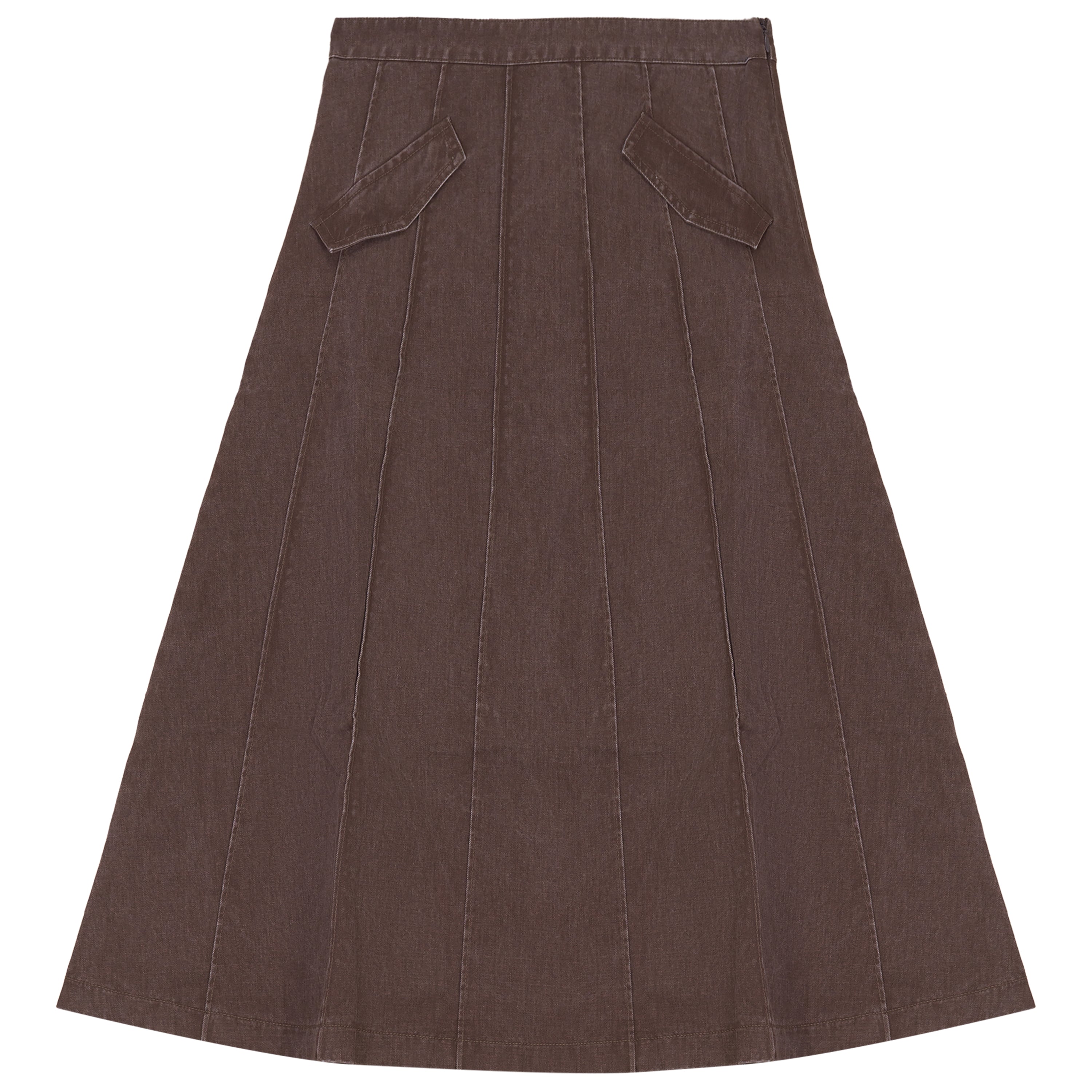 Kix Panel brown denim midi skirt