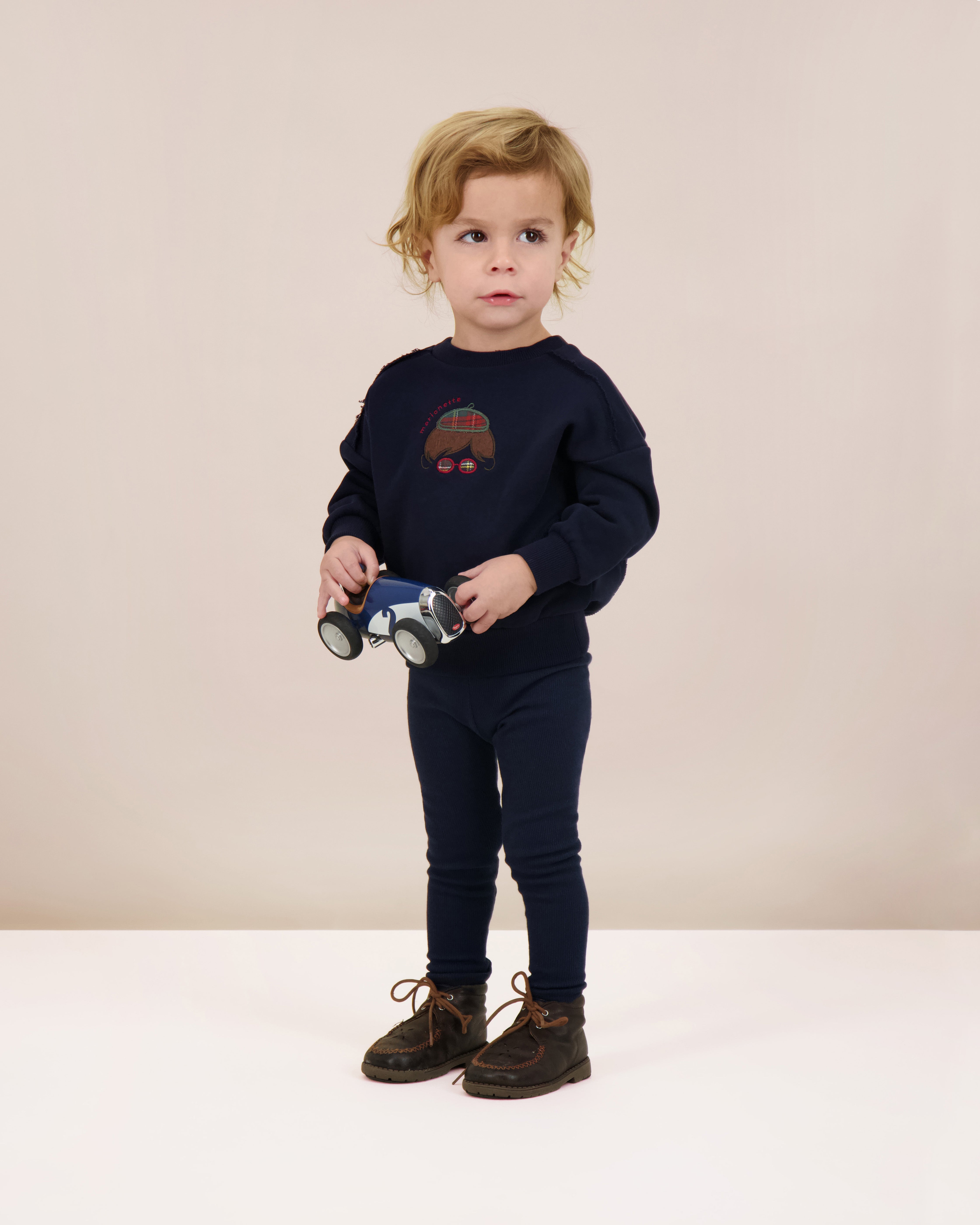 Lil Legs Plaid detail boys navy sweatshirt