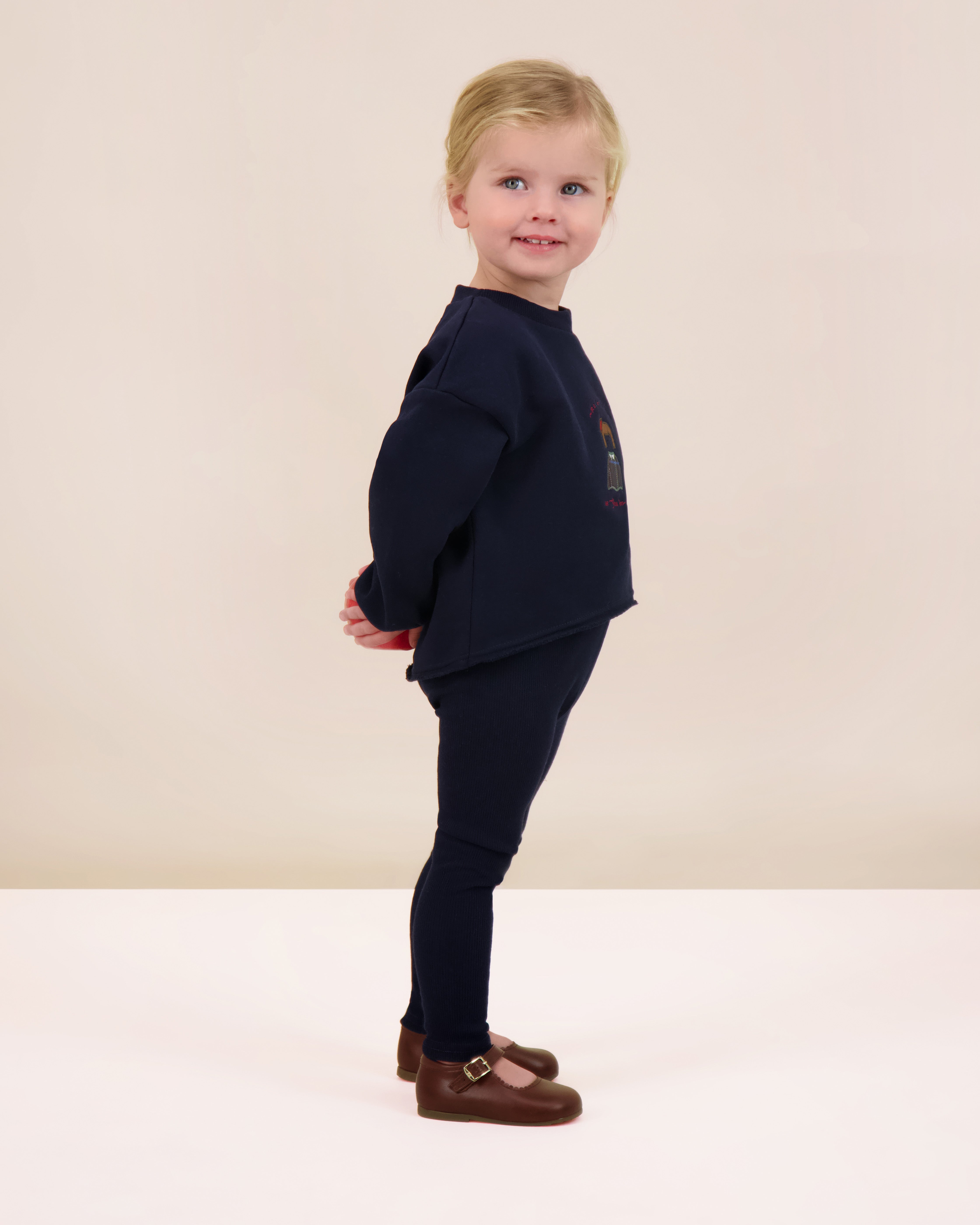 Lil Legs Plaid detail girls navy sweatshirt