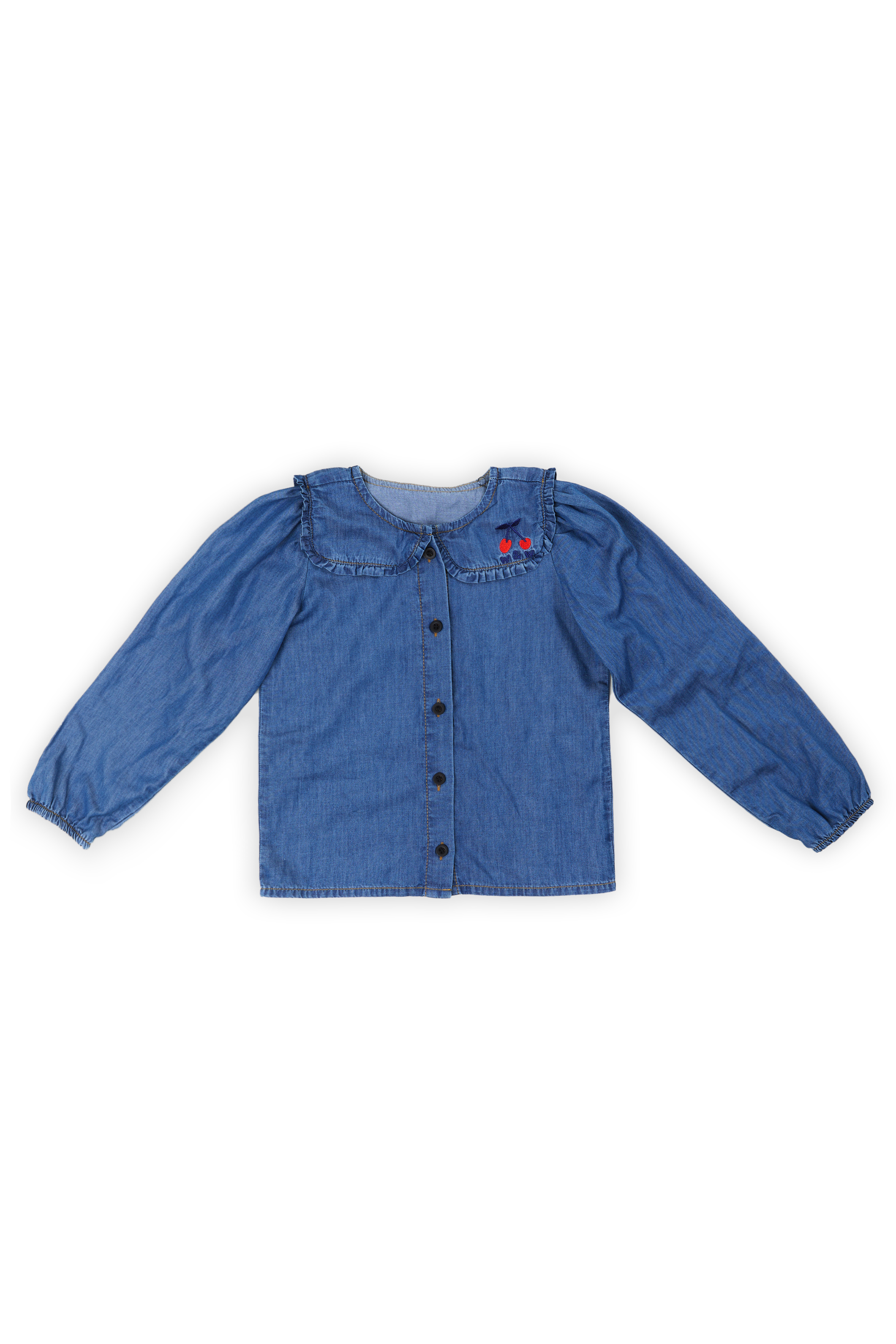 Wander & Wonder Ruffle collar denim blouse