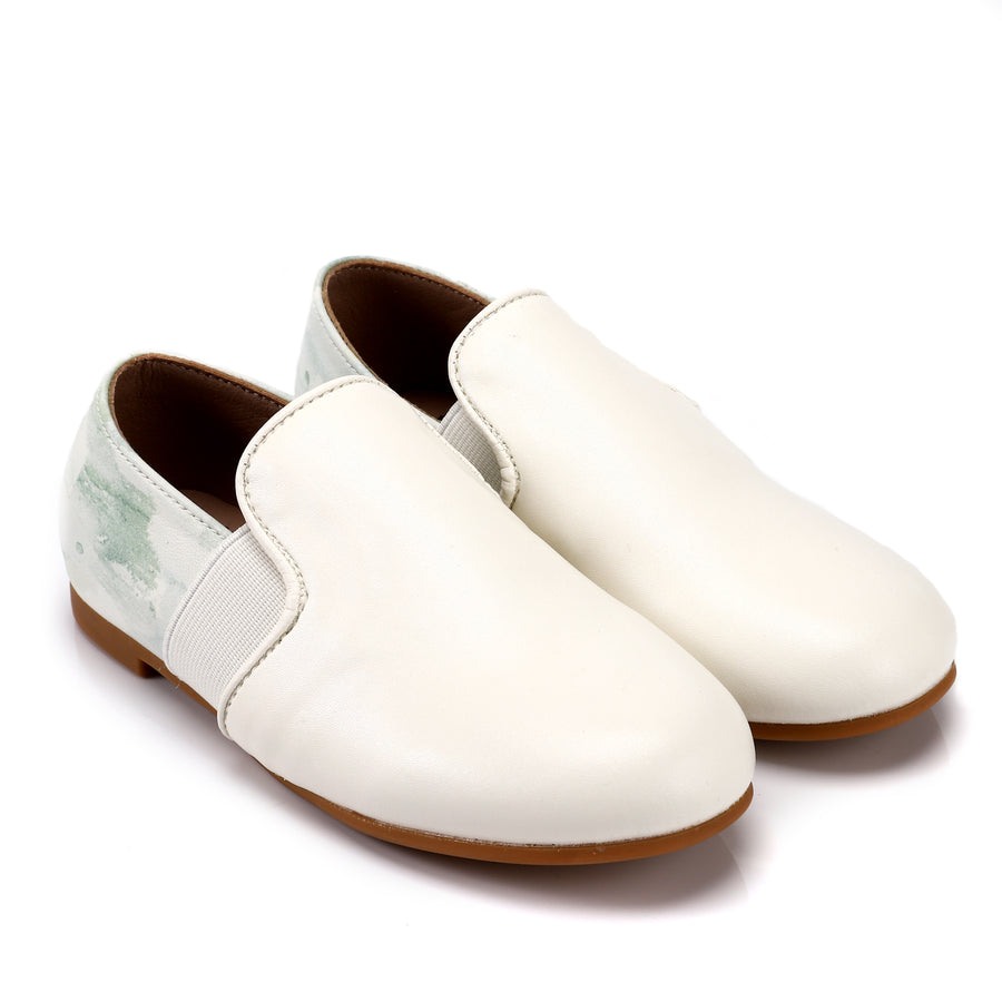 Leather tip white loafers by Zeebra Kids