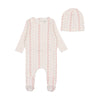 Linear nostalgia pink footie + beanie by Bee & Dee