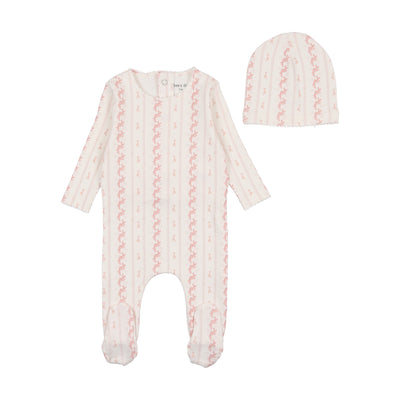 Linear nostalgia pink footie + beanie by Bee & Dee