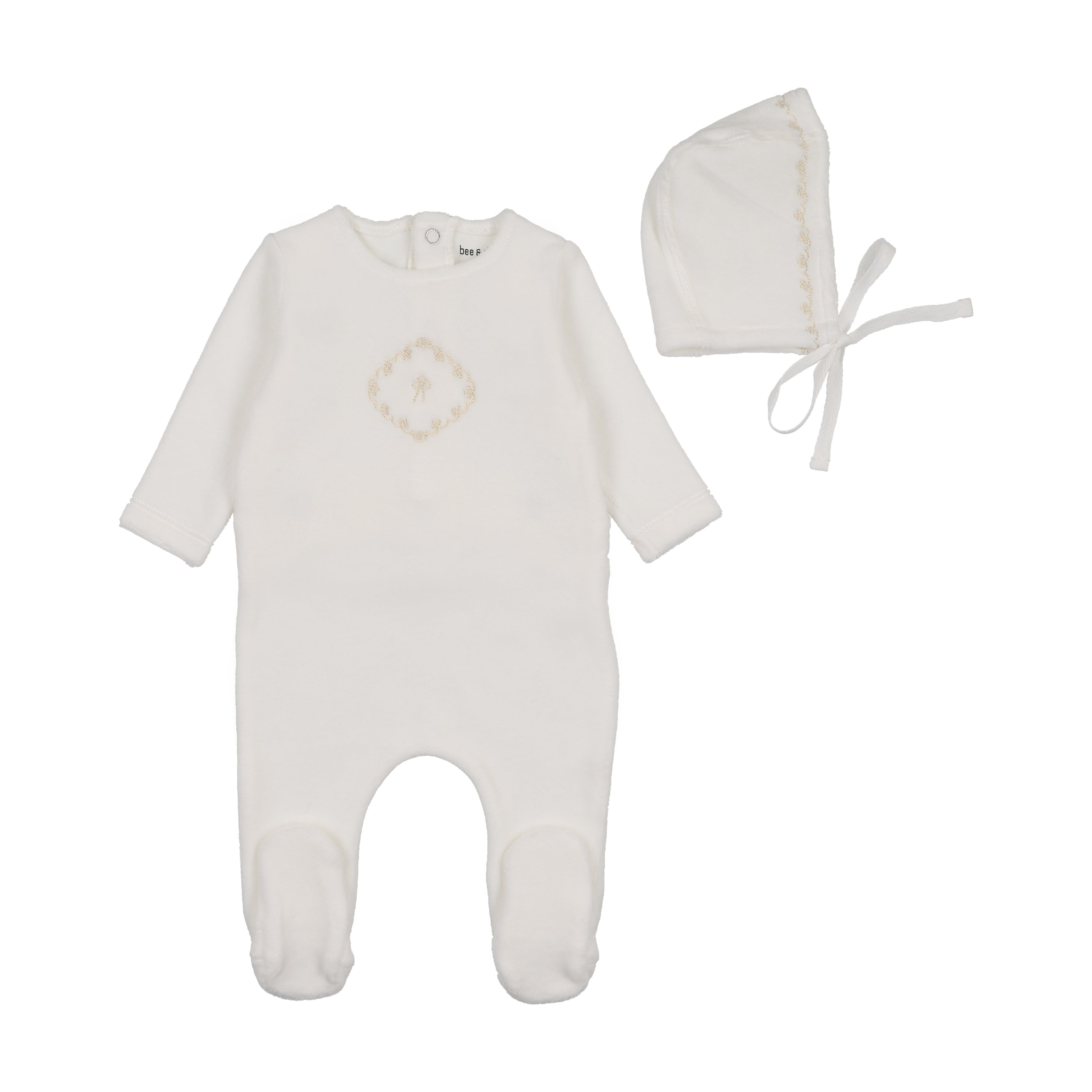 Bee & Dee Lovely loops clover footie + bonnet