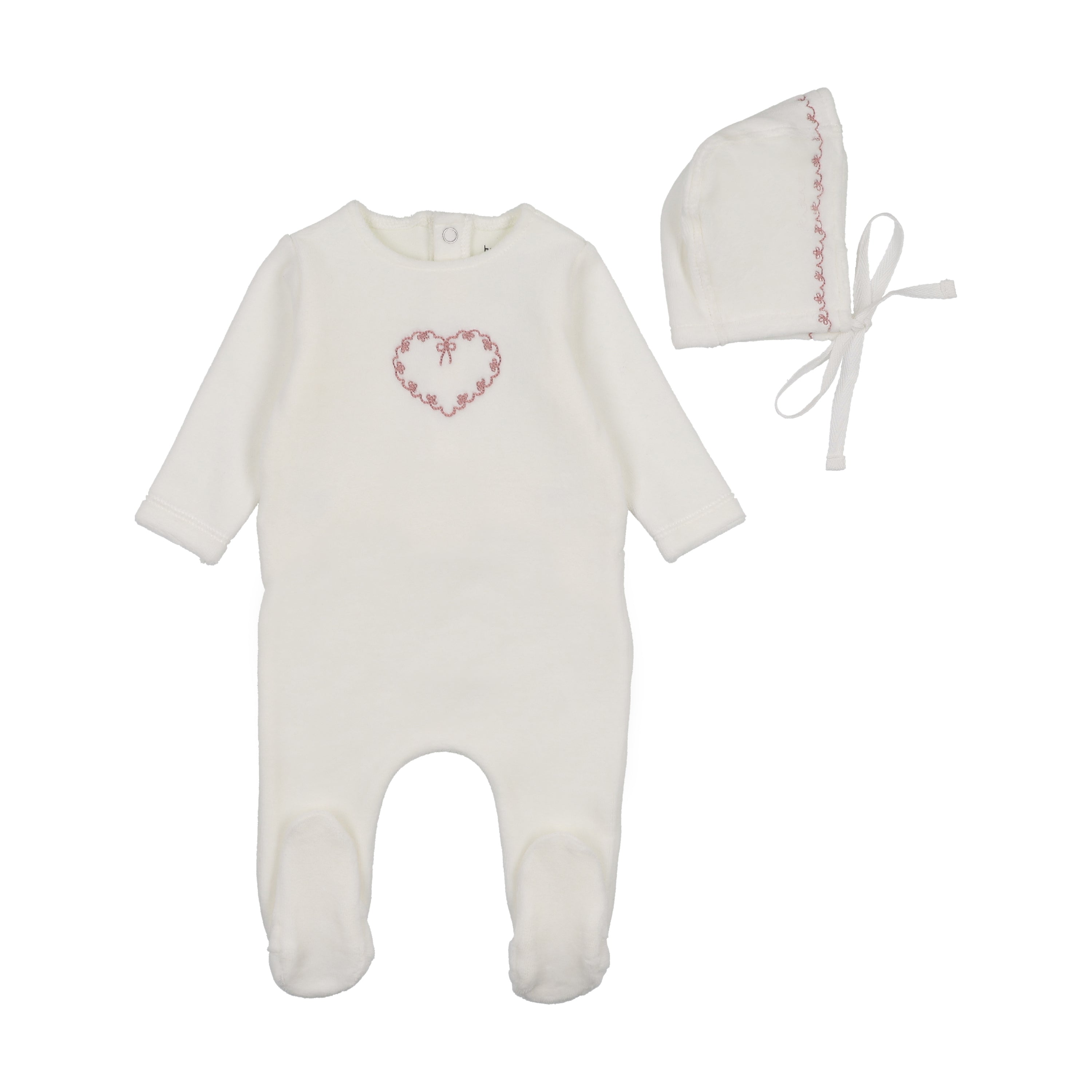 Bee & Dee Lovely loops heart footie + bonnet
