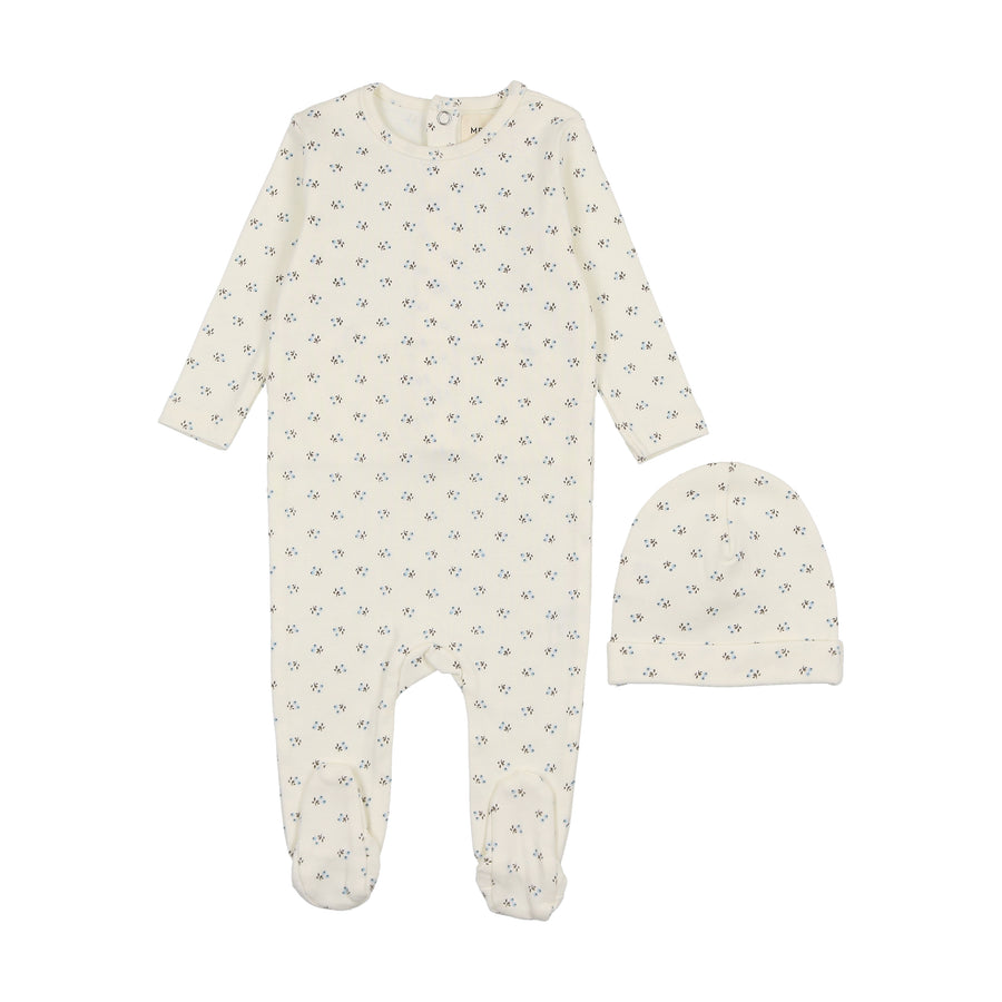 Mema Bud Print Footie & Beanie - Blissful Blue Mema Bud Print Footie & Beanie - Blissful Blue