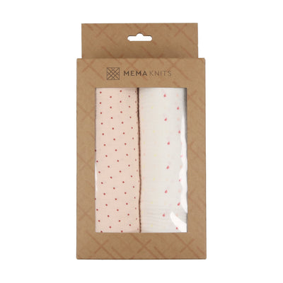 Bebe print pink swaddle set by Mema Knits