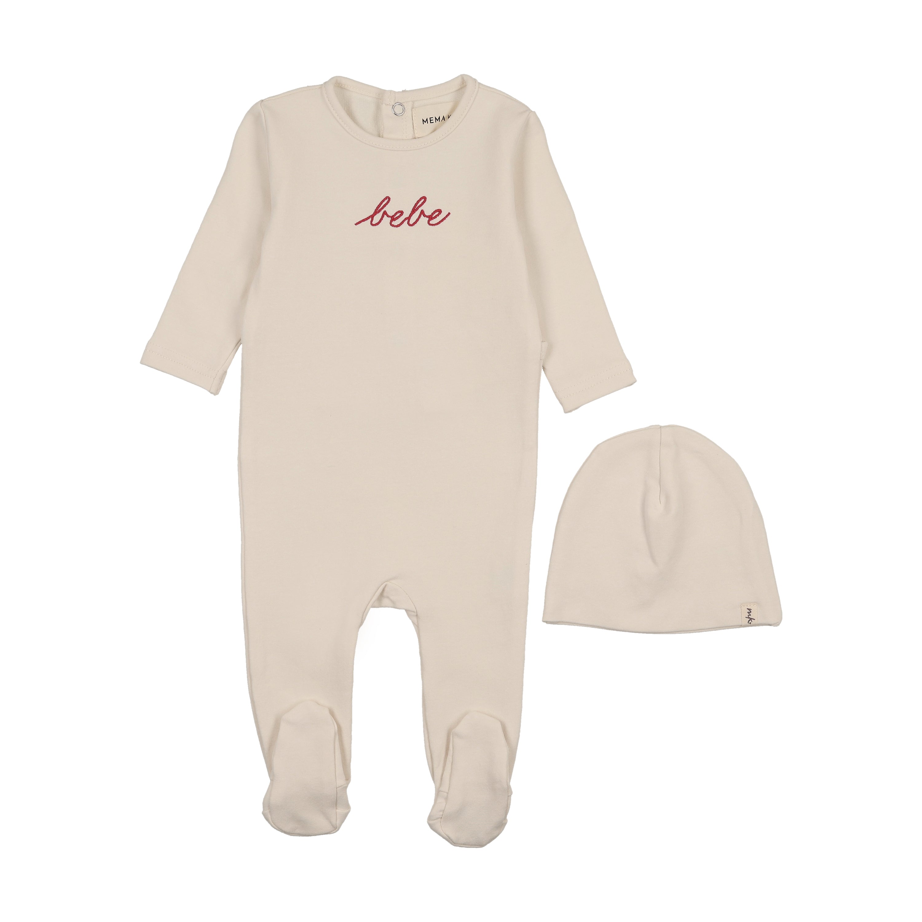 Mema Knits Embroidered rosewood bebe footie + beanie