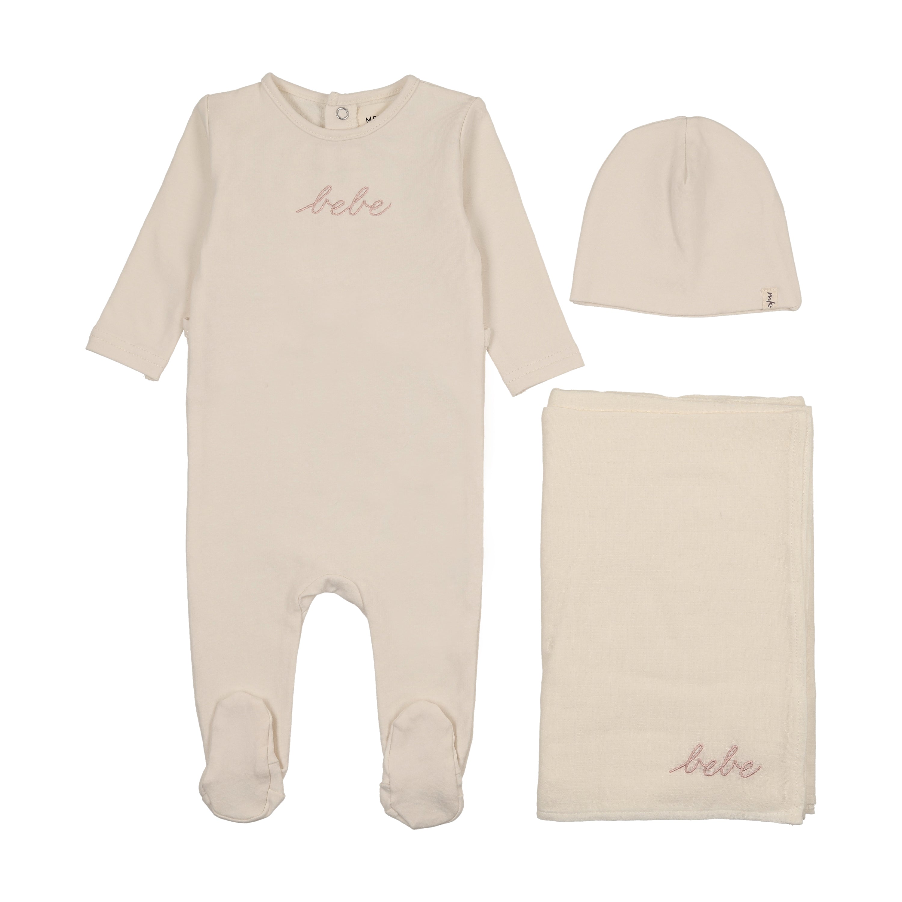 Mema Knits Embroidered rose bebe 3 piece set