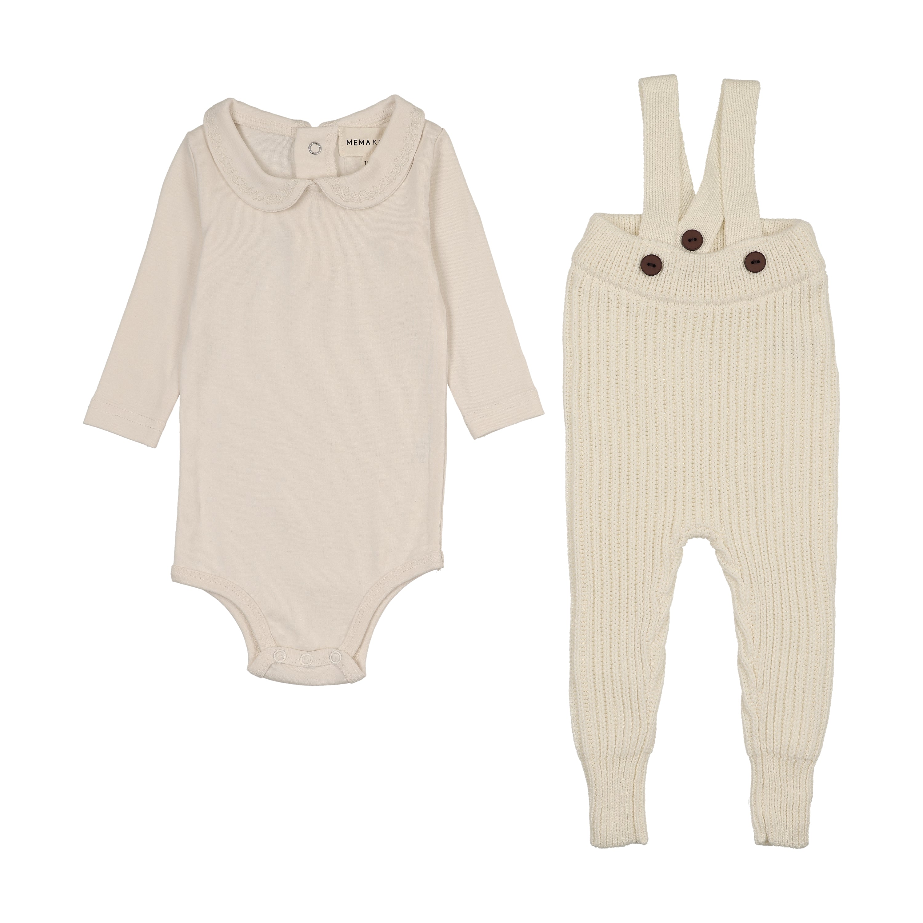 Mema Knits Onesie + overall ivory set