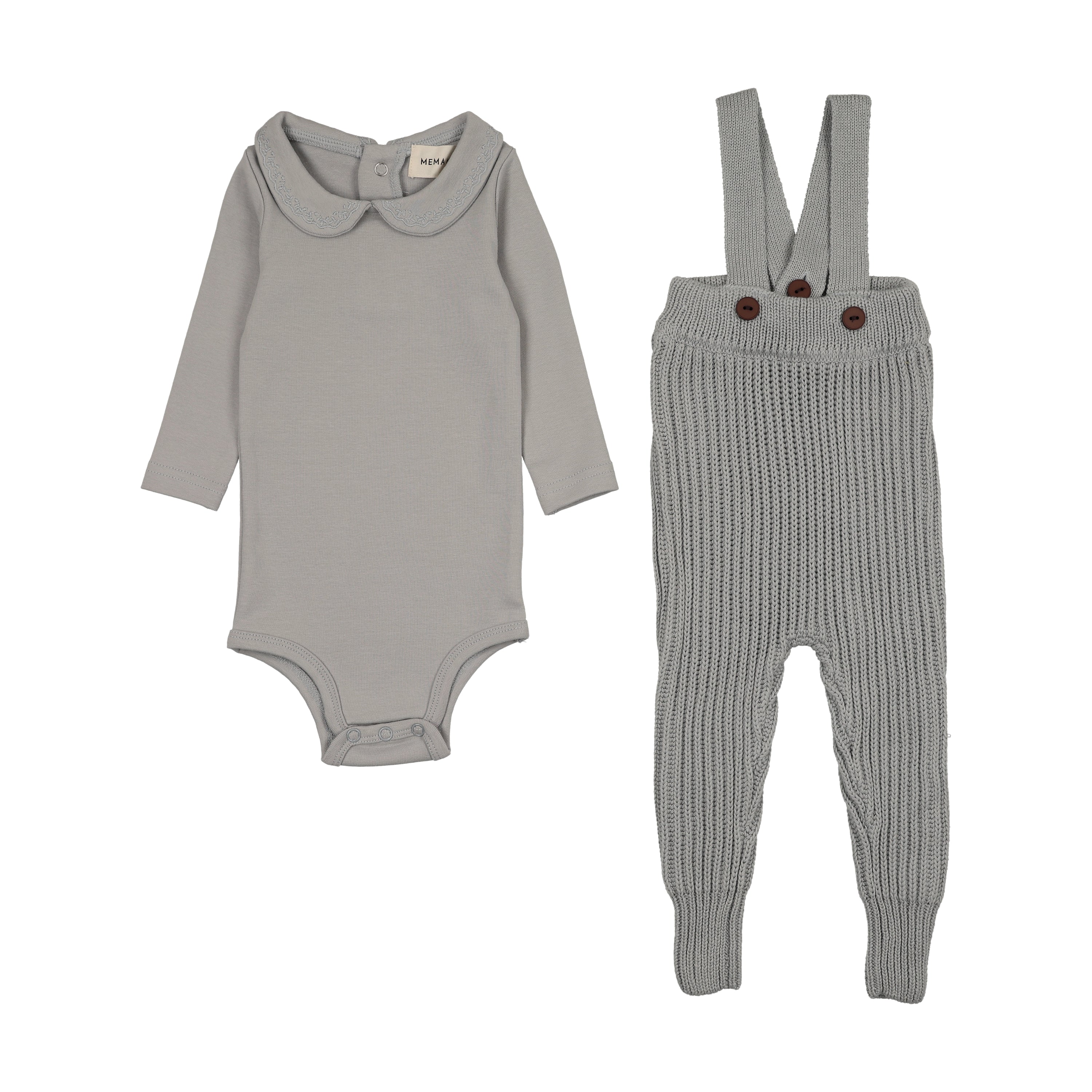 Mema Knits Onesie + overall blue set