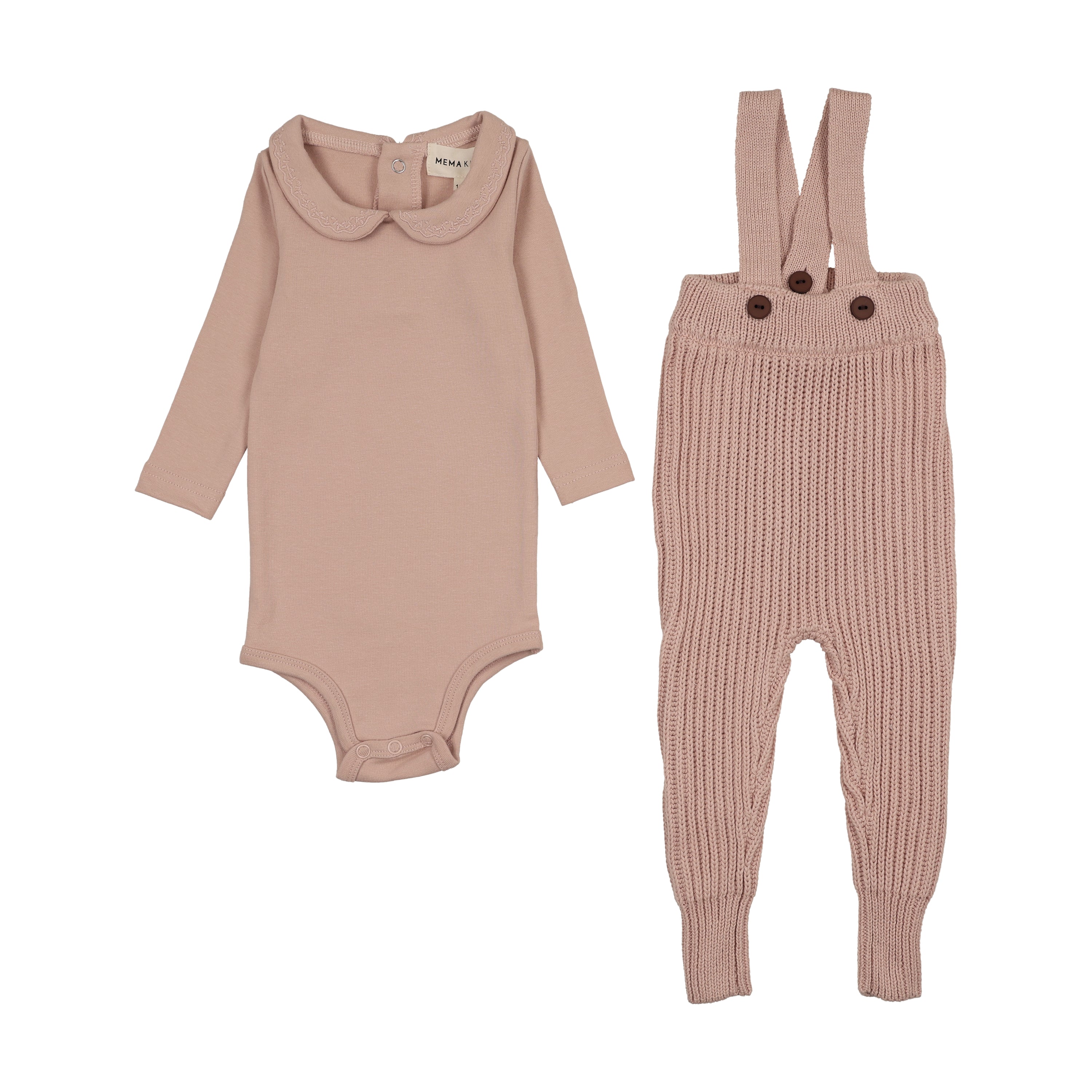 Mema Knits Onesie + overall pink set