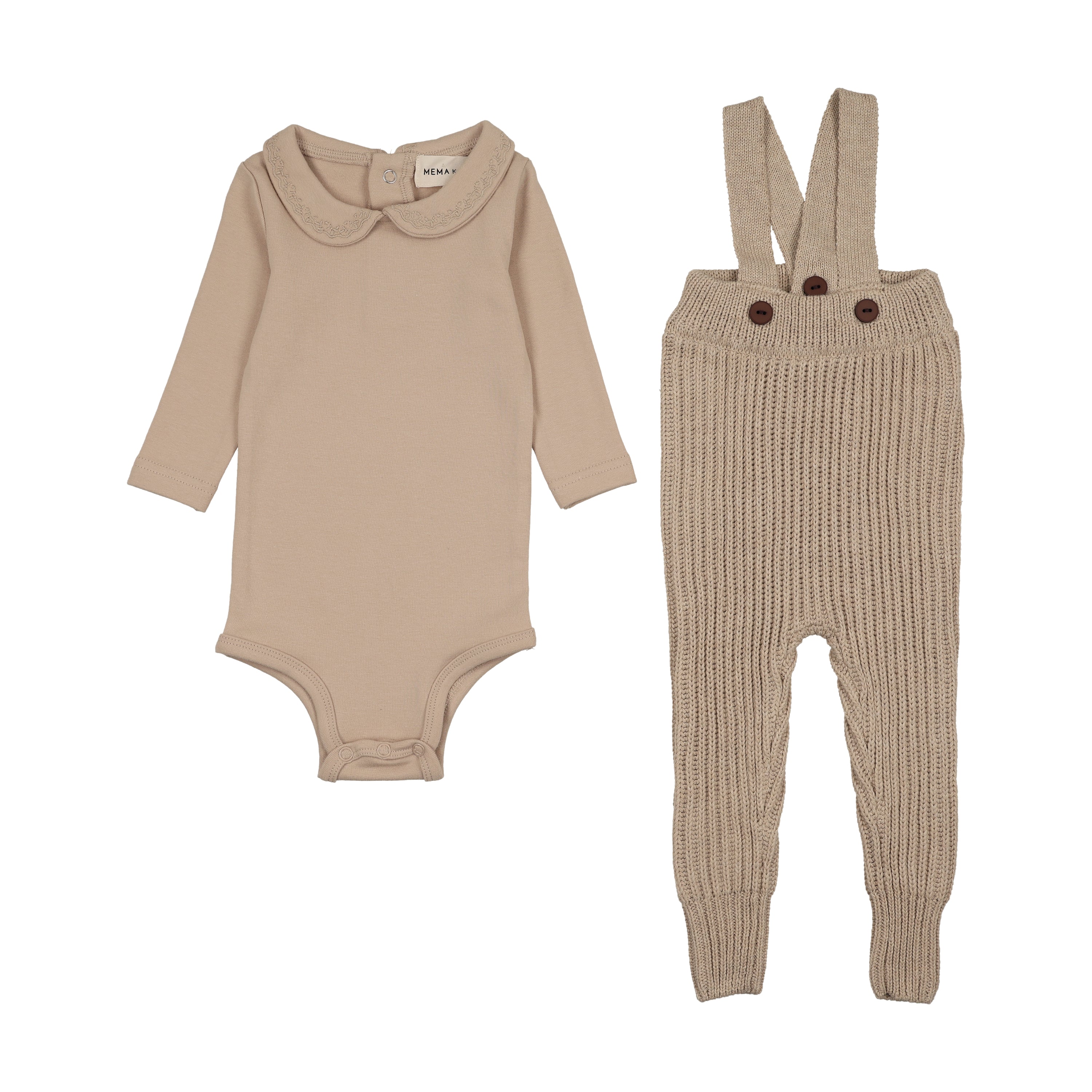 Mema Knits Onesie + overall beige set