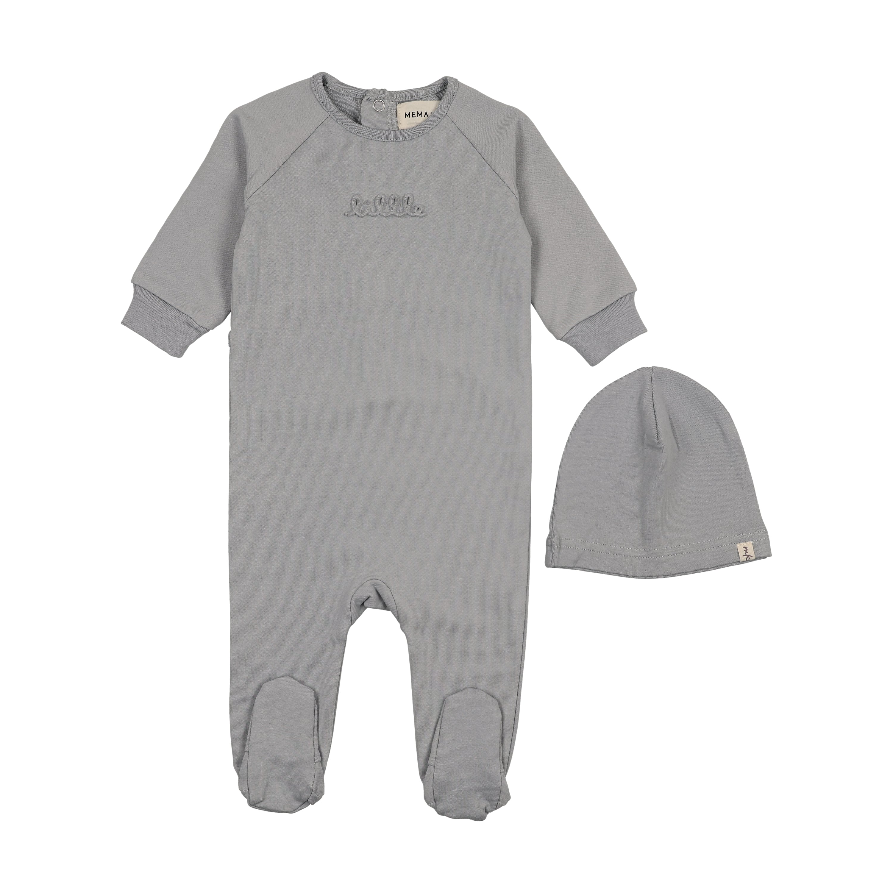 Mema Knits Embossed blue footie + beanie