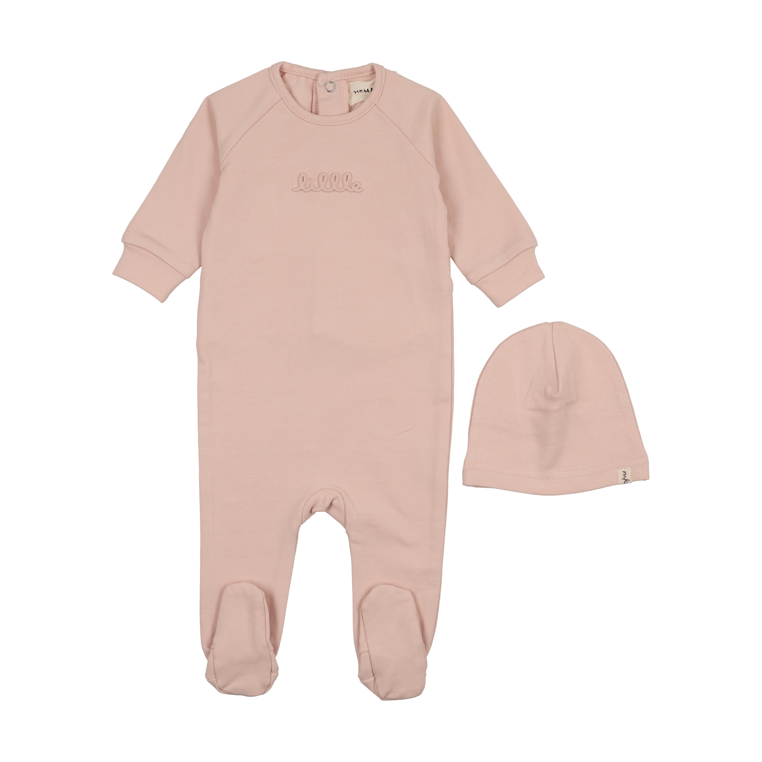 Mema Knits Embossed peach footie + beanie