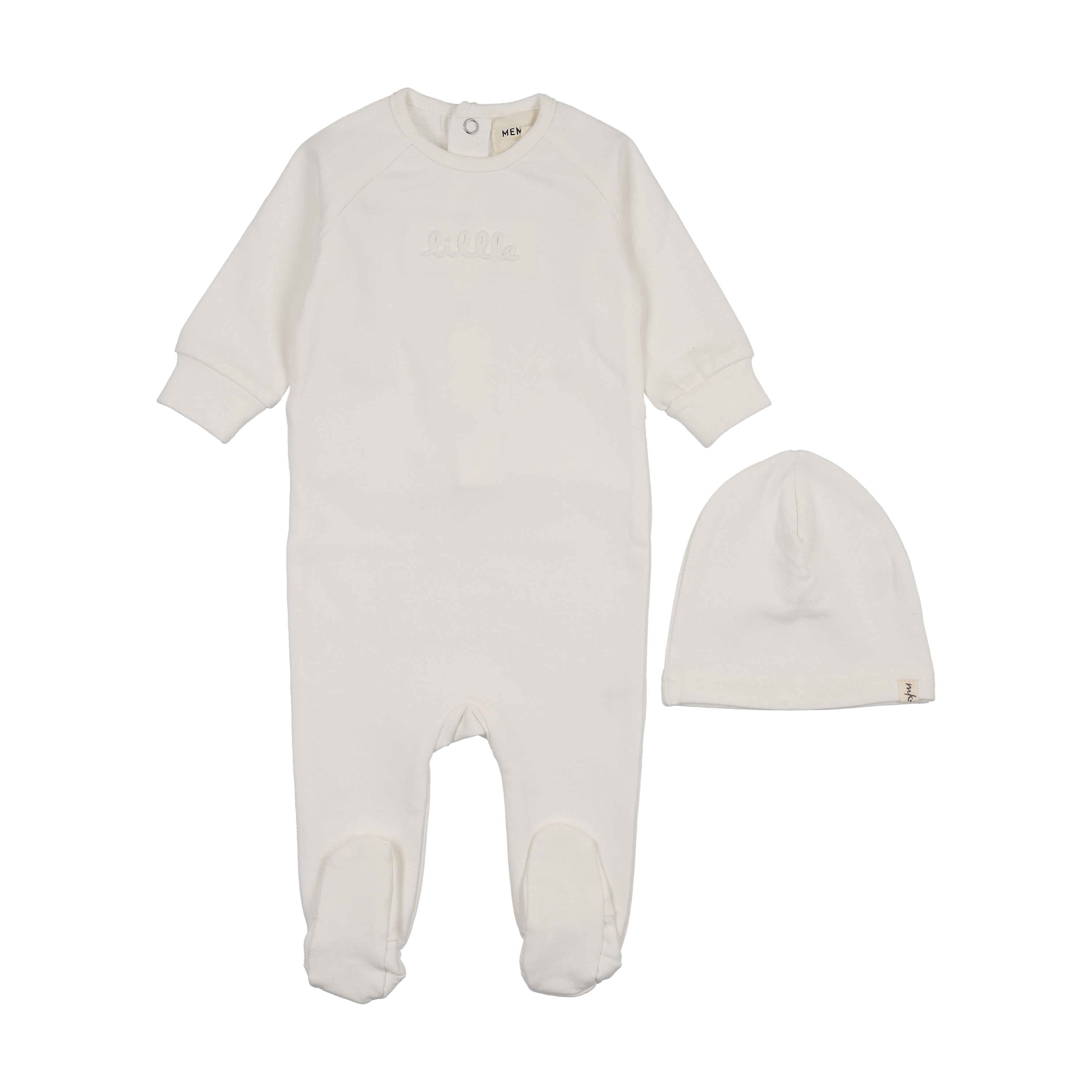 Mema Knits Embossed white footie + beanie