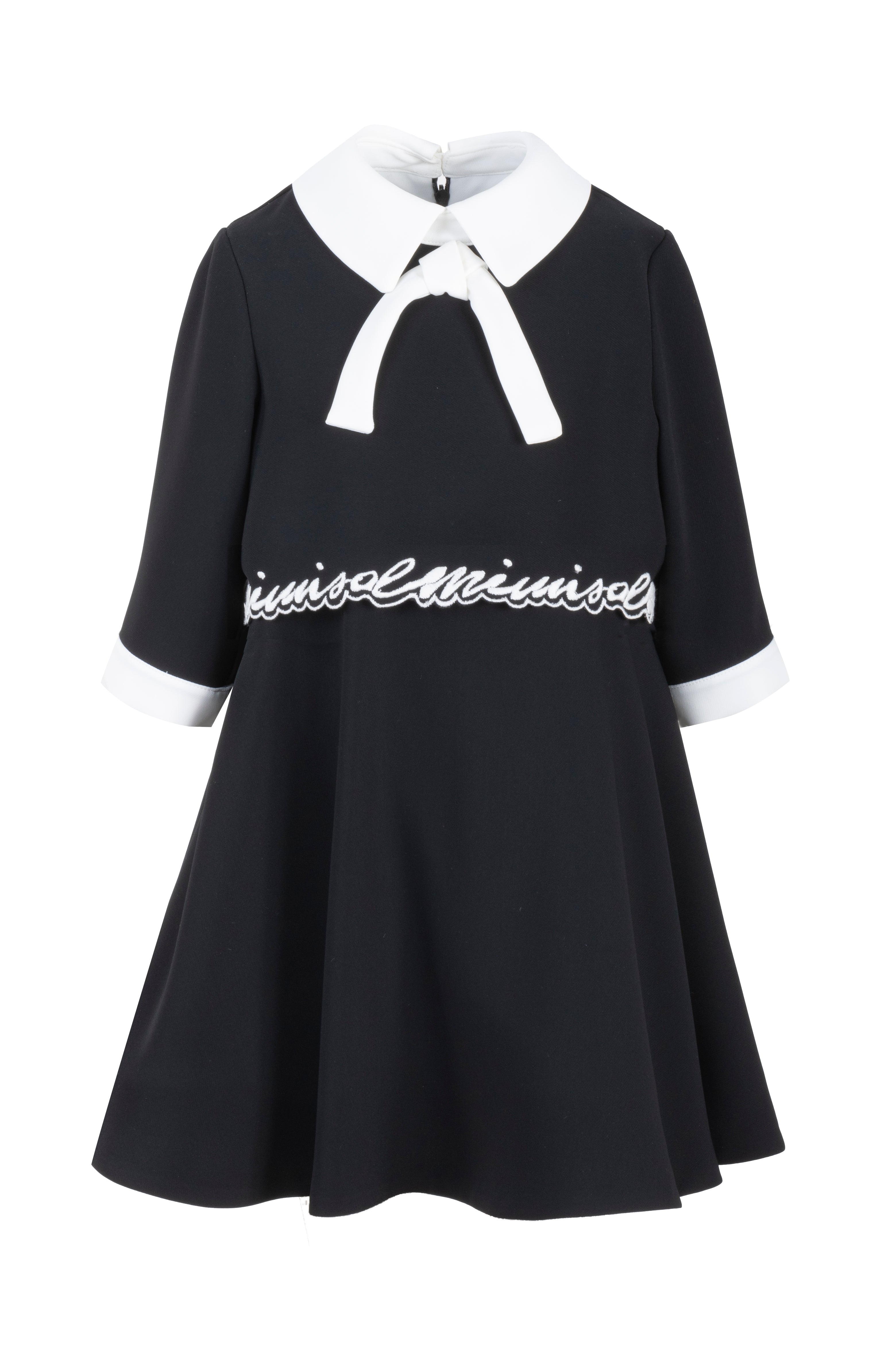 Mimisol Bow collar embroidered black dress