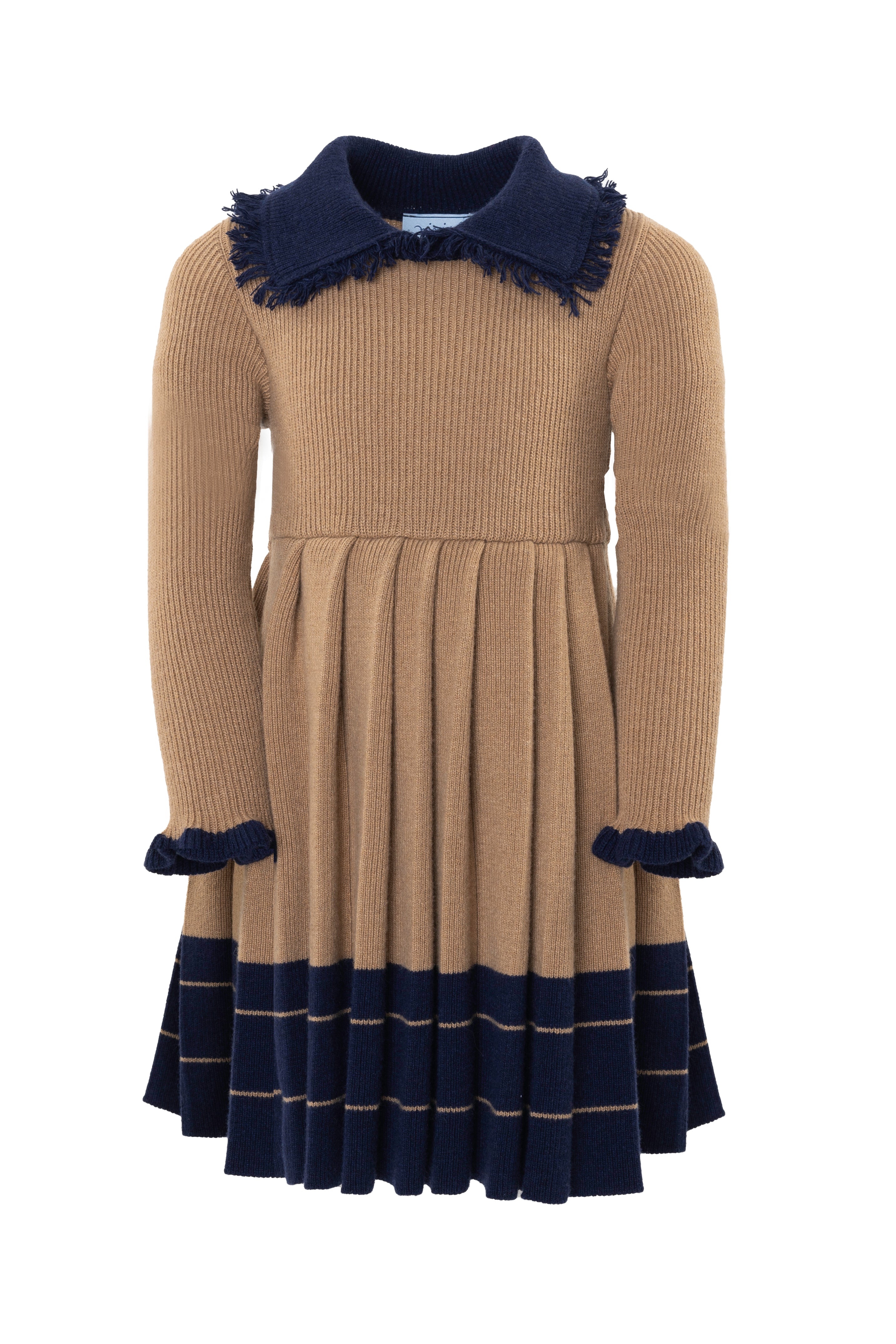 Mimisol Pleated edge collar beige dress