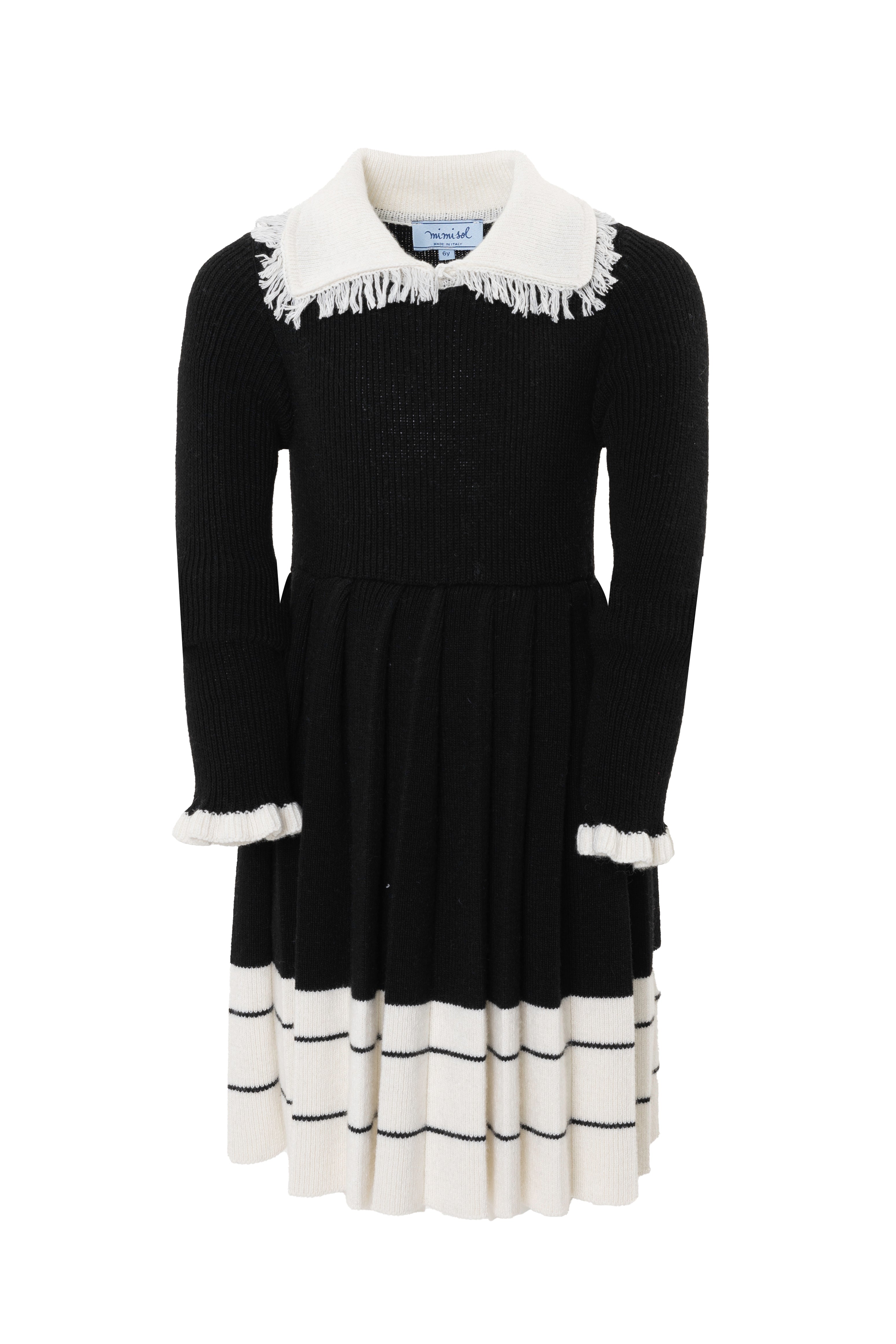 Mimisol Pleated edge collar black dress