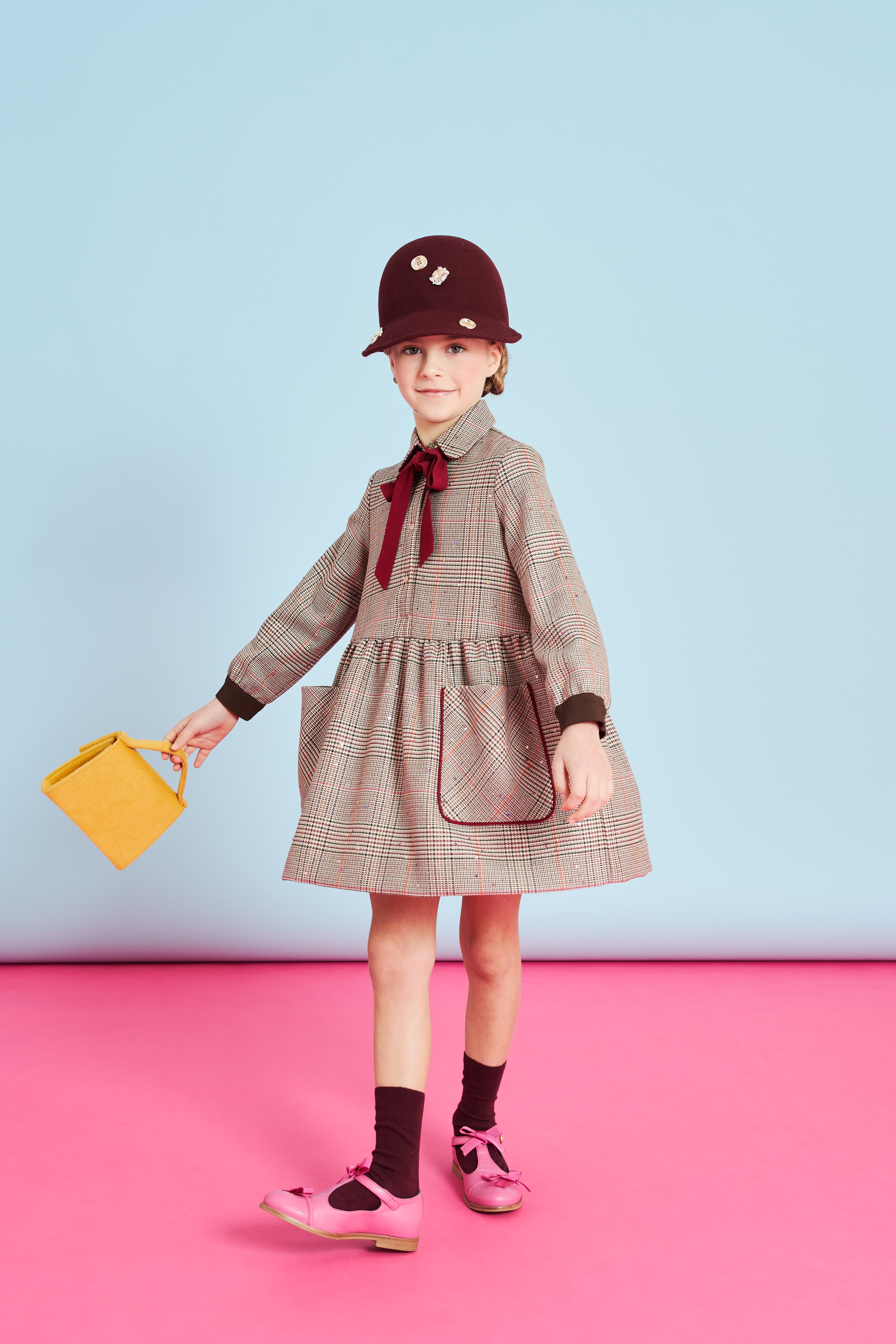 Mimisol Bow embellished plaid dress