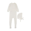 Cream knit bebe footie + bonnet by Mema Knits