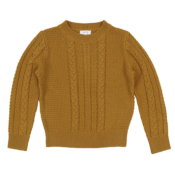 Motu Alder mustard mixed cable sweater