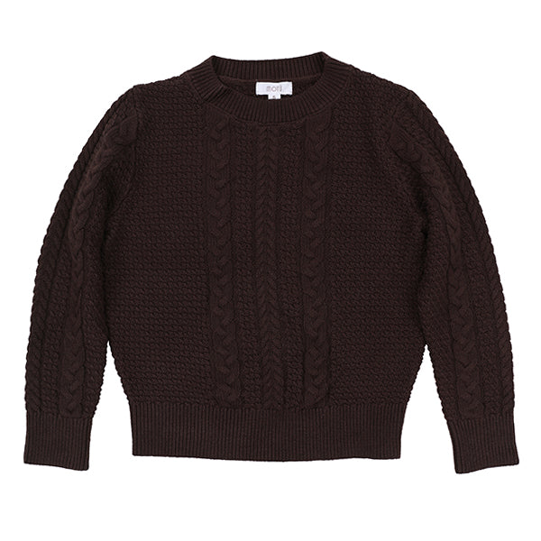 Motu Alder cocoa mixed cable sweater