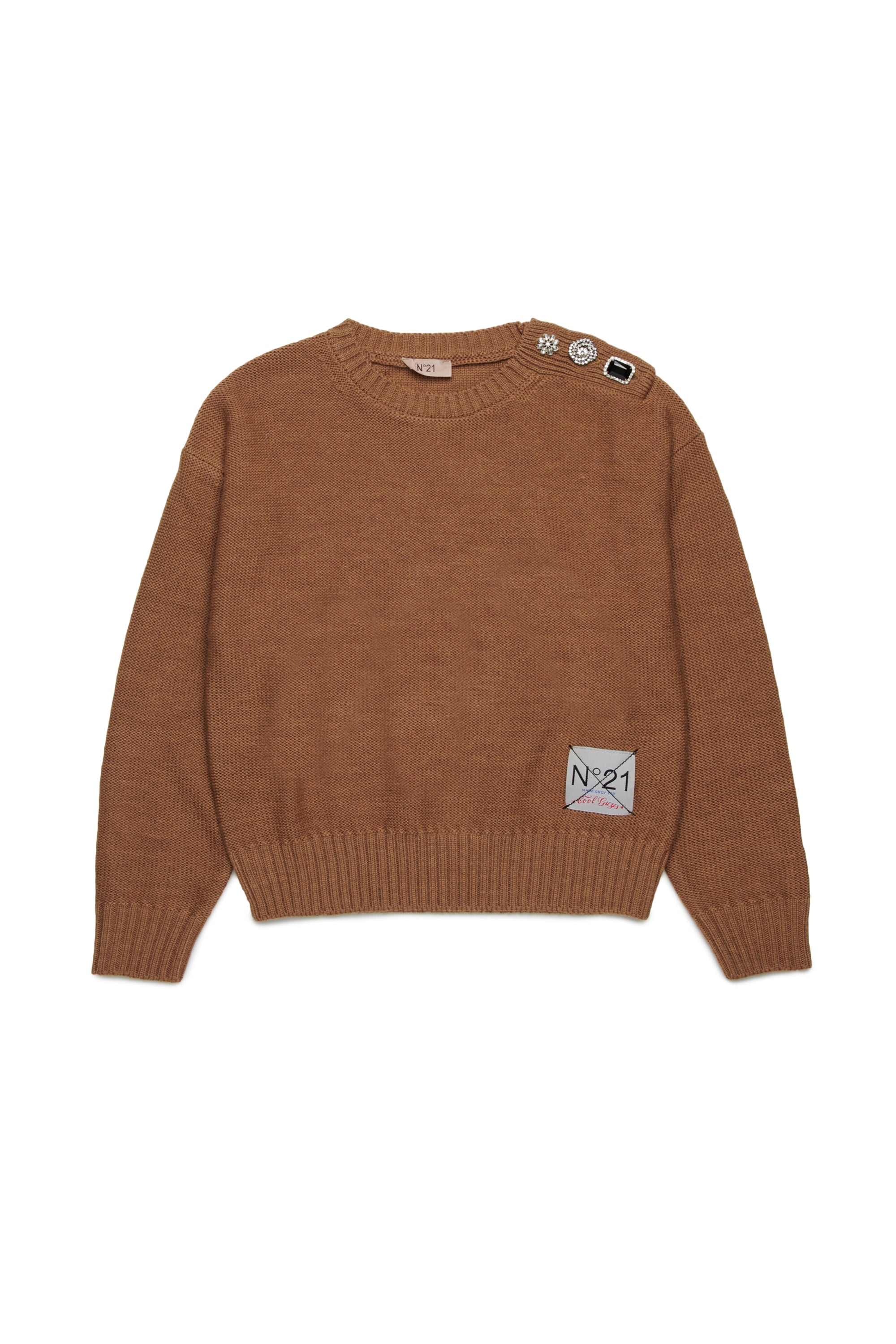 N21 Jeweled shoulder camel sweater