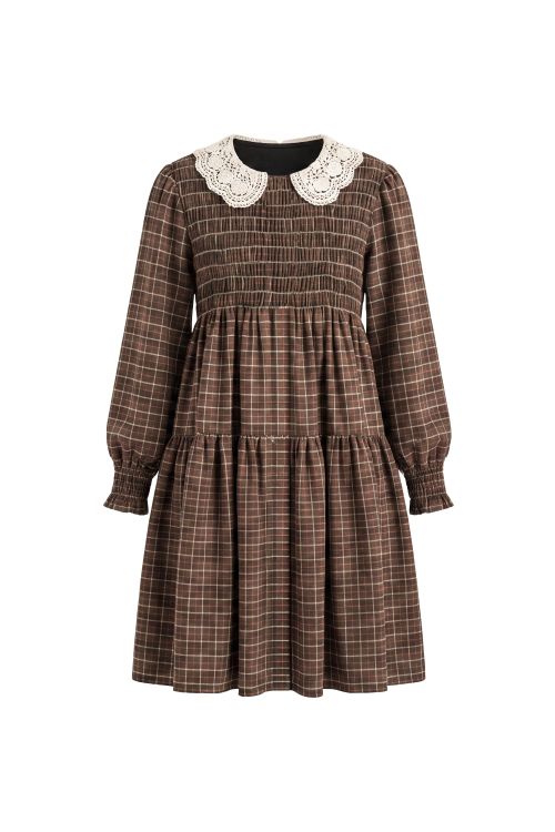 Pernille Crochet lace collar check dress