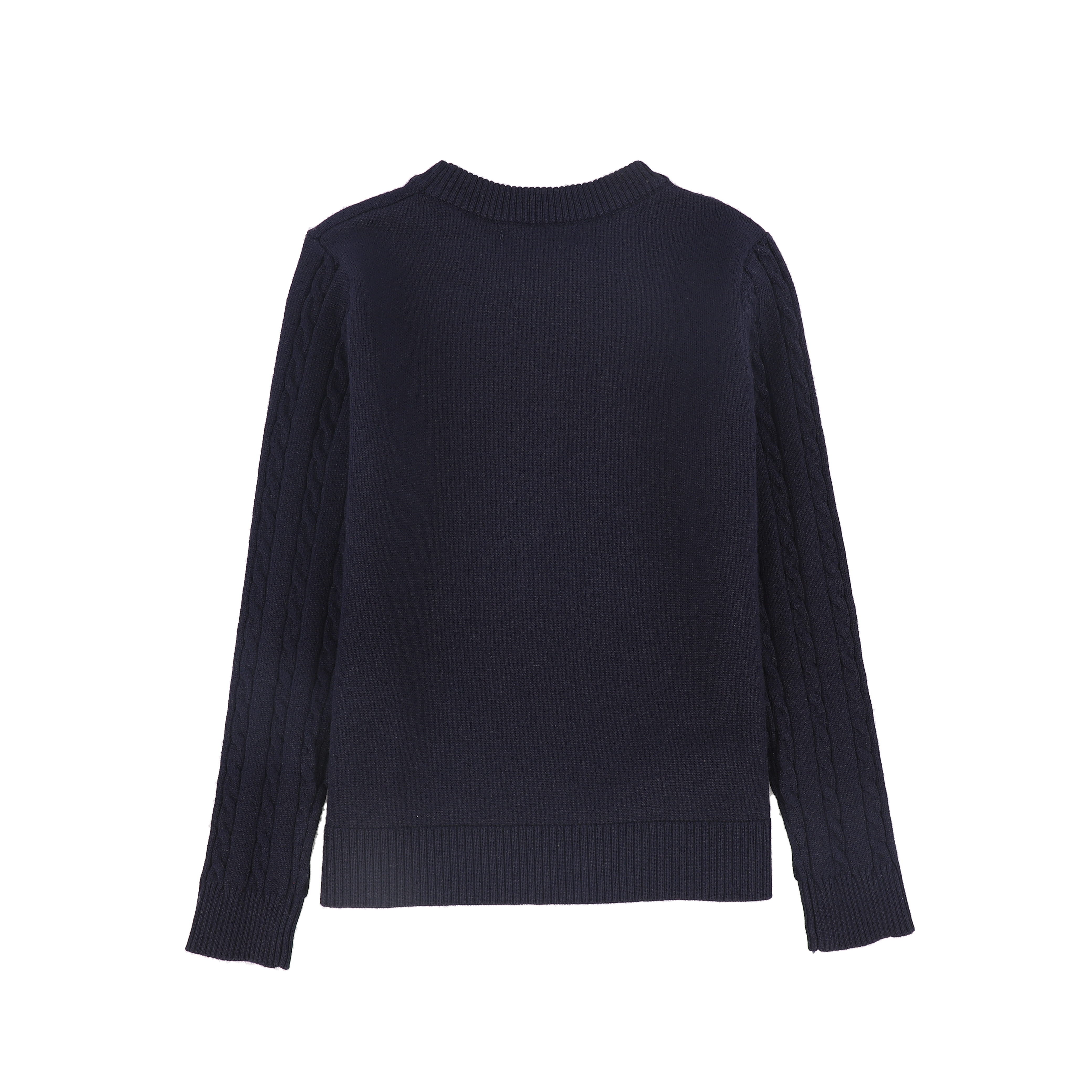 Bamboo Cable knit sleeve navy logo sweater