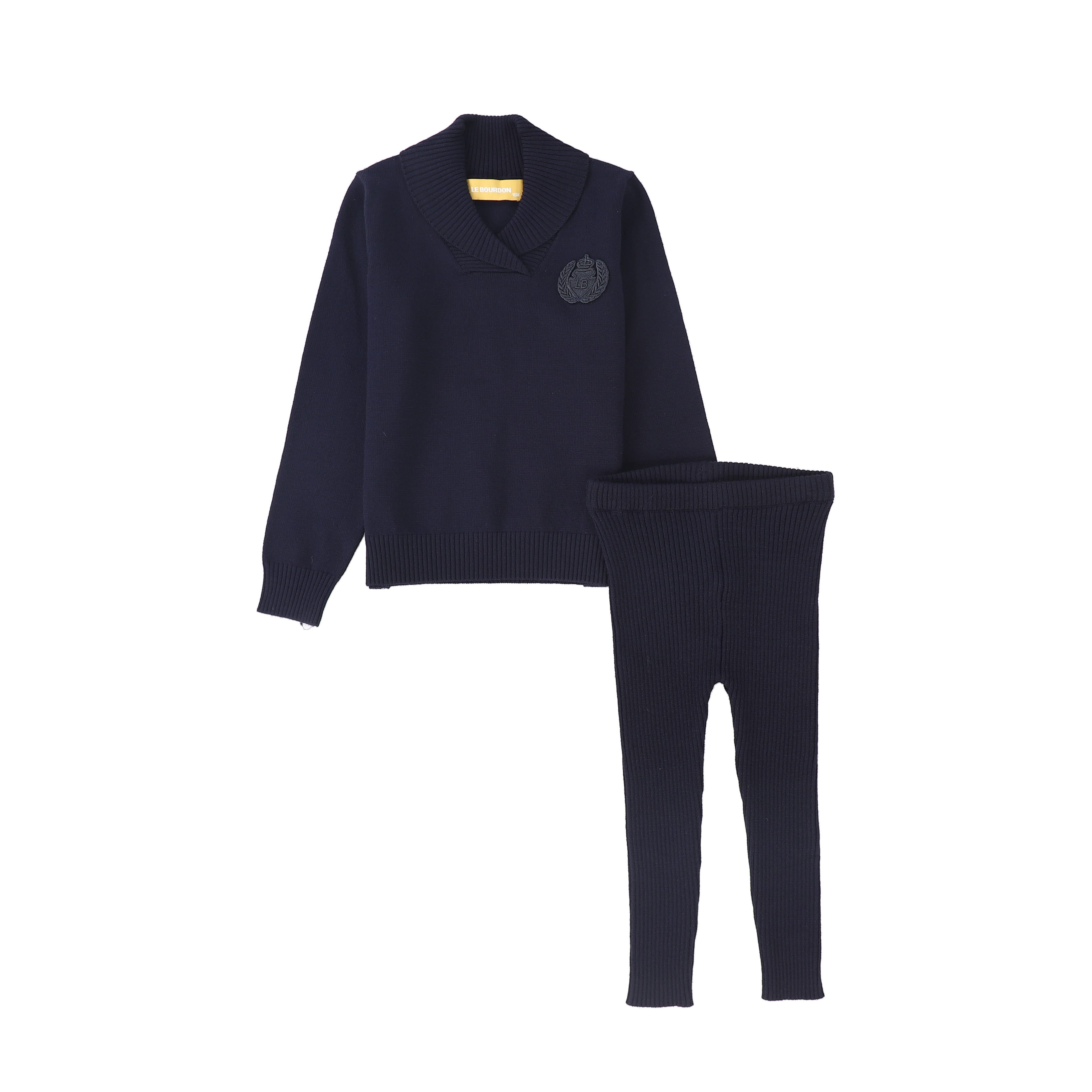 Le Bourdon Wrap neck navy sweater leggings set
